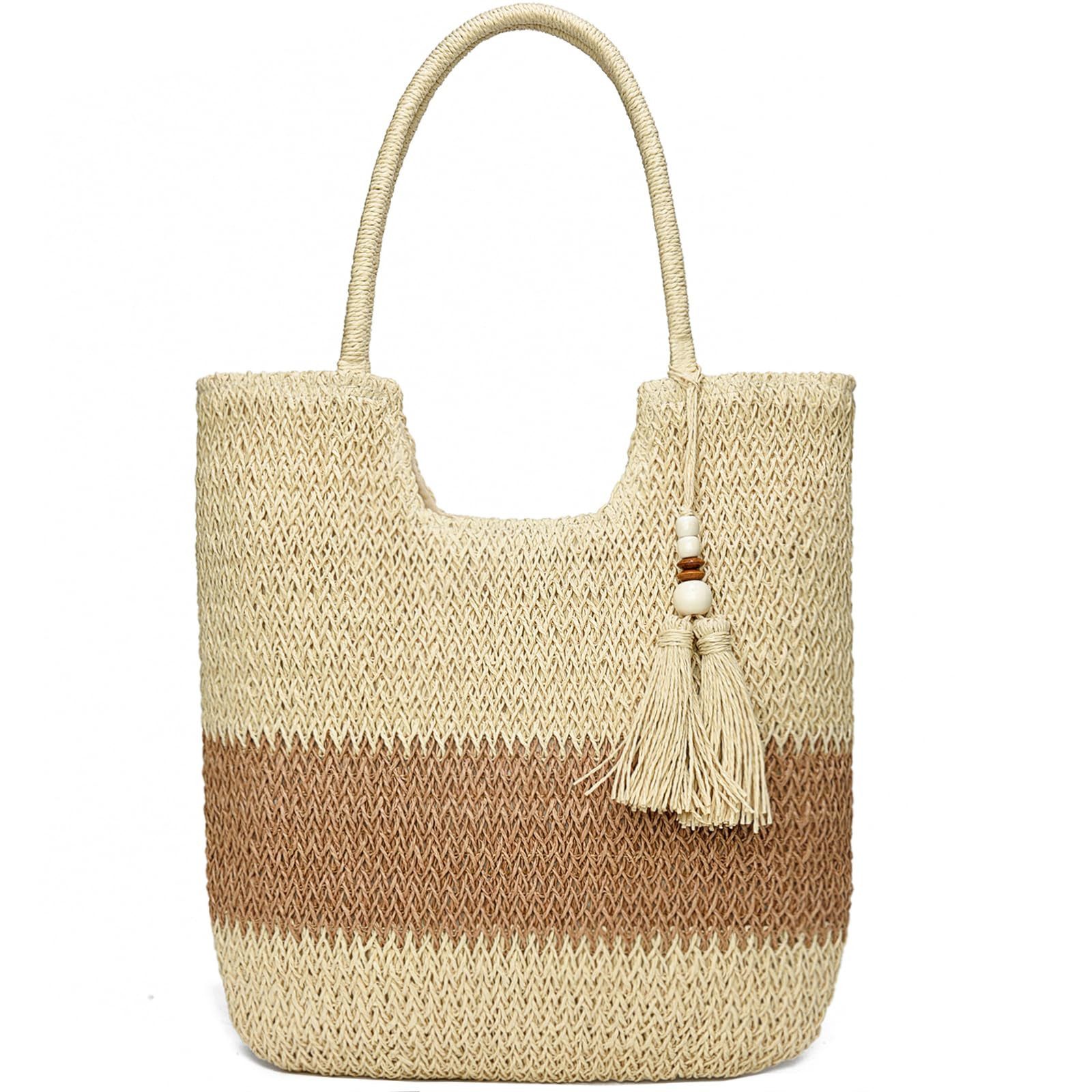 Bwecuy Strandtasche Damen, Große Handtasche Damen, Leichte Schultertasche Boho Shopper, Tasche, Sommer Tasche Geflochten, Einkaufstasche Beach Bag