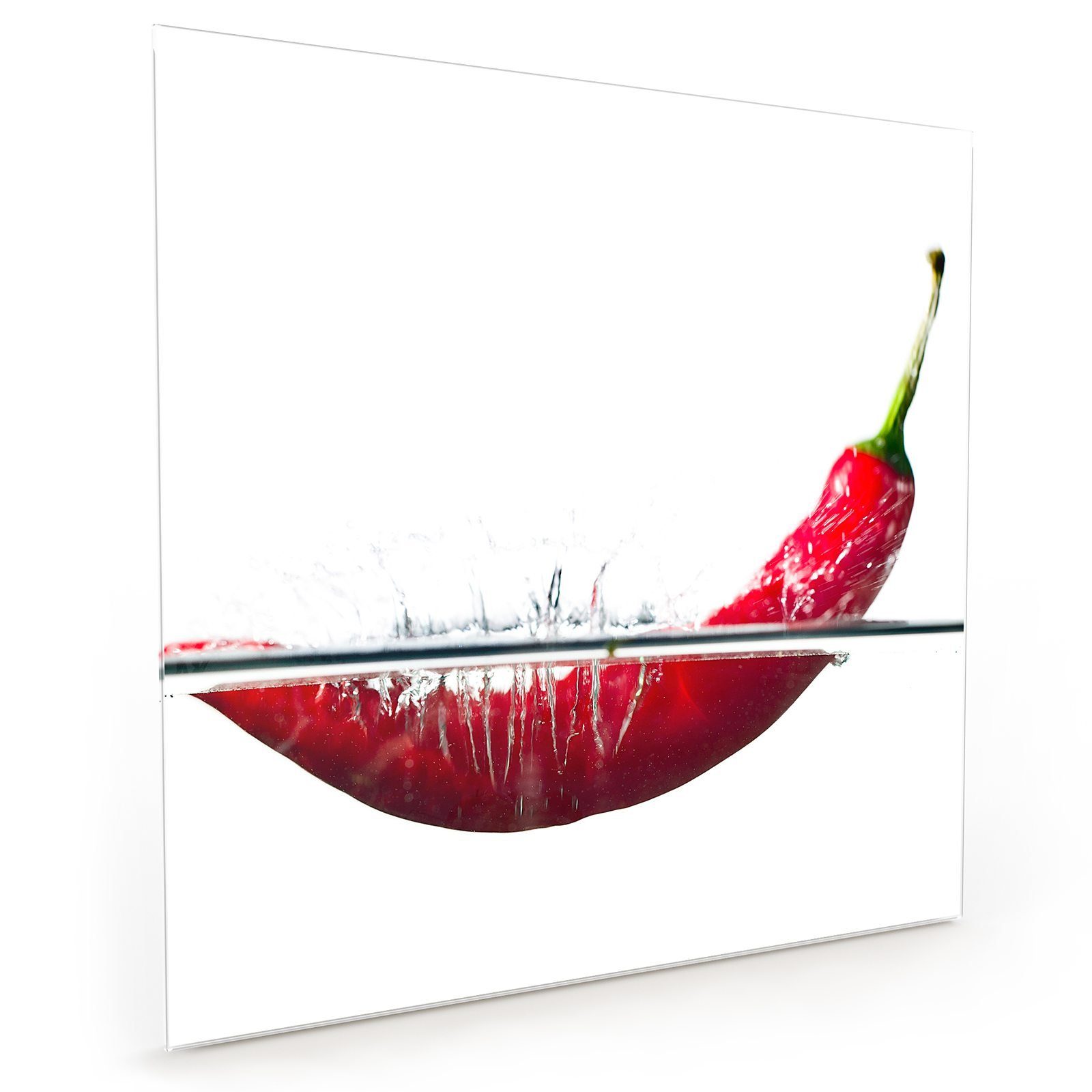 Küchenrückwand auf Küchenrückwand Glas Spritzschutz Motiv Wasser Chilischote Primedeco mit