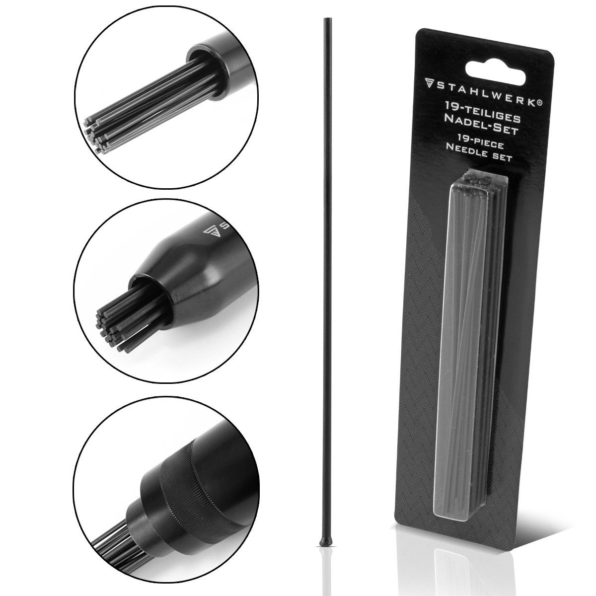 STAHLWERK Druckluftwerkzeug 19-teiliges Stahlnadel-Set für Nadelentroster, (Paket, 19-tlg., Set), für Druckluft-Nadelentroster in der KFZ-Werkstatt und im Maschinenbau