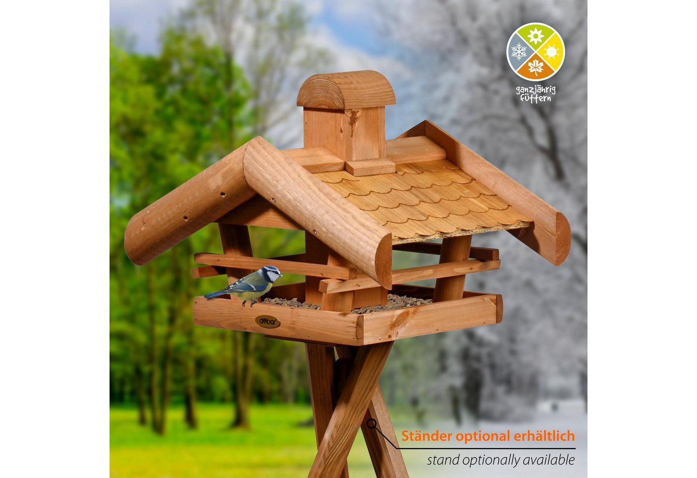 Thumbnail - dobar Vogelhaus großes Vogelhaus "Blätterfall" für Ständermontage- Vogelfutterhaus