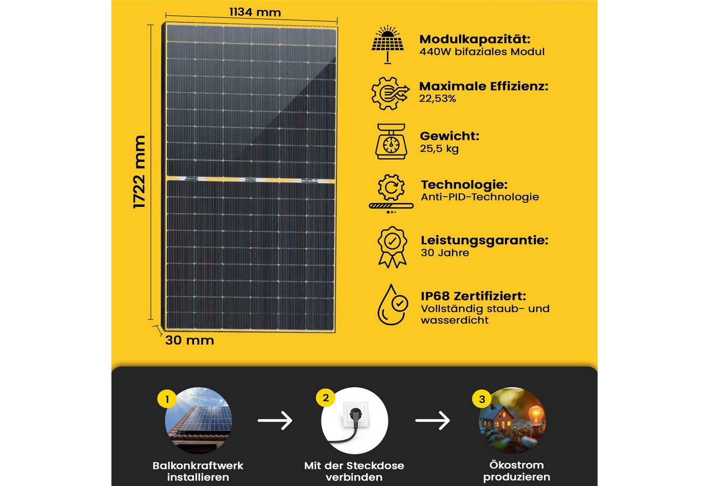 Thumbnail - EPP.Solar Balkonkraftwerk 880W Balkonkraftwerk 800W komplett Steckdose mit Halterung, 880,00 W, Bifazial-Zellen, (2,24 k...