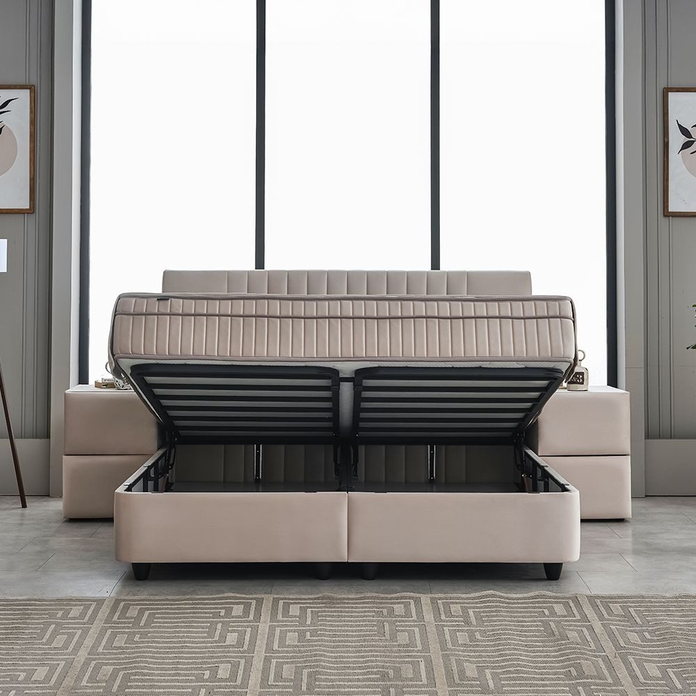 abc bedding Boxspringbett Komfortbett CLARA in Braun Beige Samt-Stoff (Bett günstig online kaufen