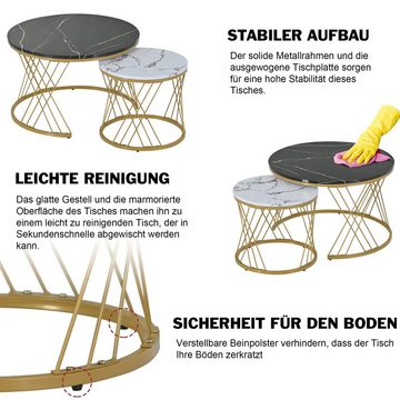 OKWISH Couchtisch (Satz von 2, Goldene Farbe Frame, 2-St., Sturmbare Struktur Für Stabilität Und Haltbarkeit Einfach Zu Montieren), Smart Einzigartiges Design Nesting Design For Space Saving