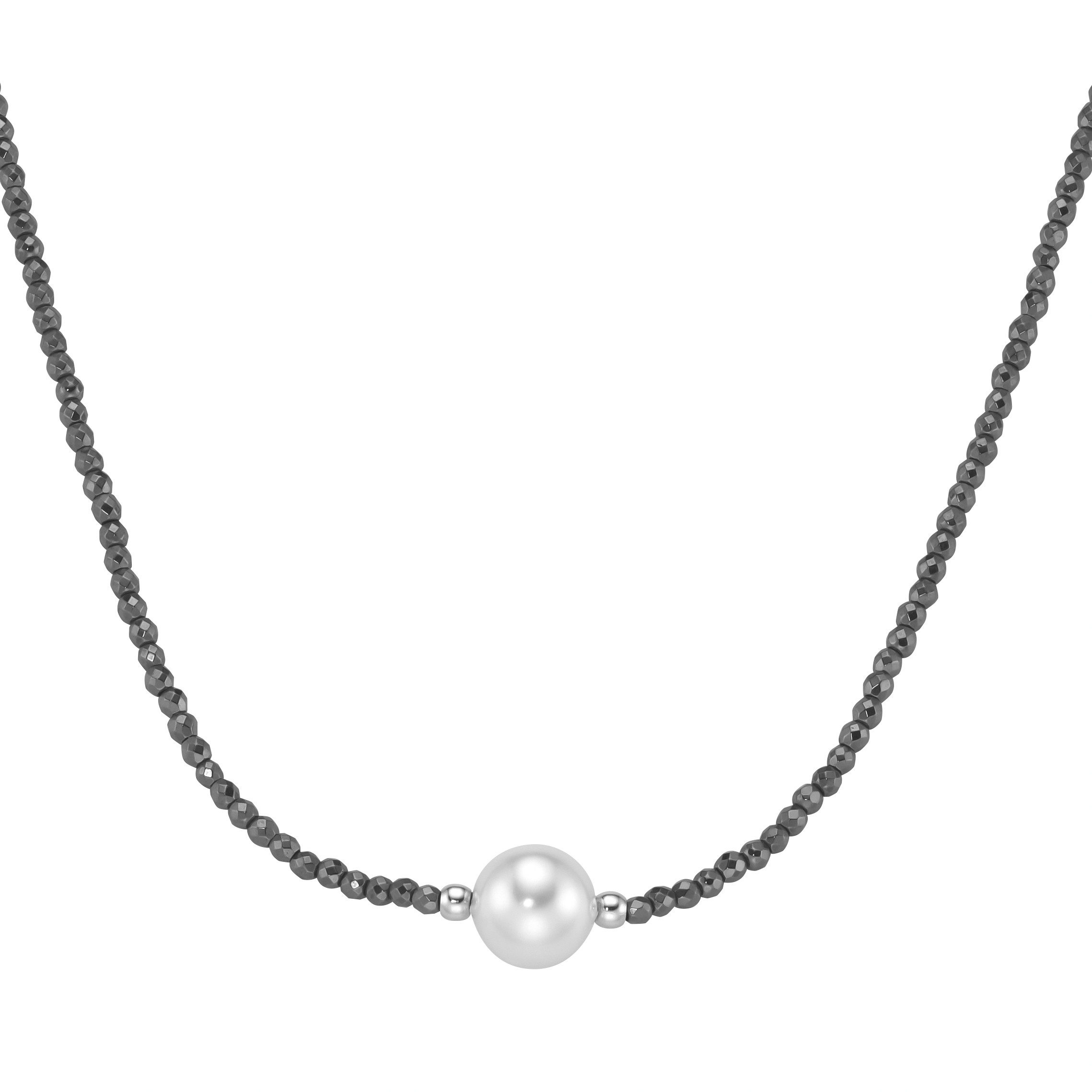 Smart Jewel Collier mit Edelstein-Kugeln + Muschelkern-Perle, Silber 925