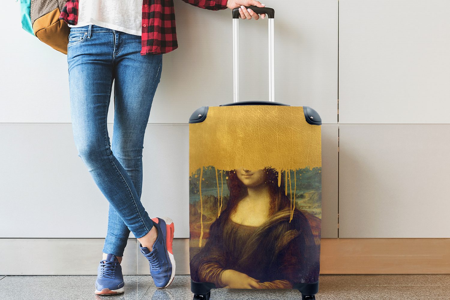 MuchoWow Handgepäckkoffer für 4 Lisa Vinci, mit Mona Rollen, Ferien, - Reisetasche Reisekoffer Trolley, Handgepäck Gold rollen, - Da