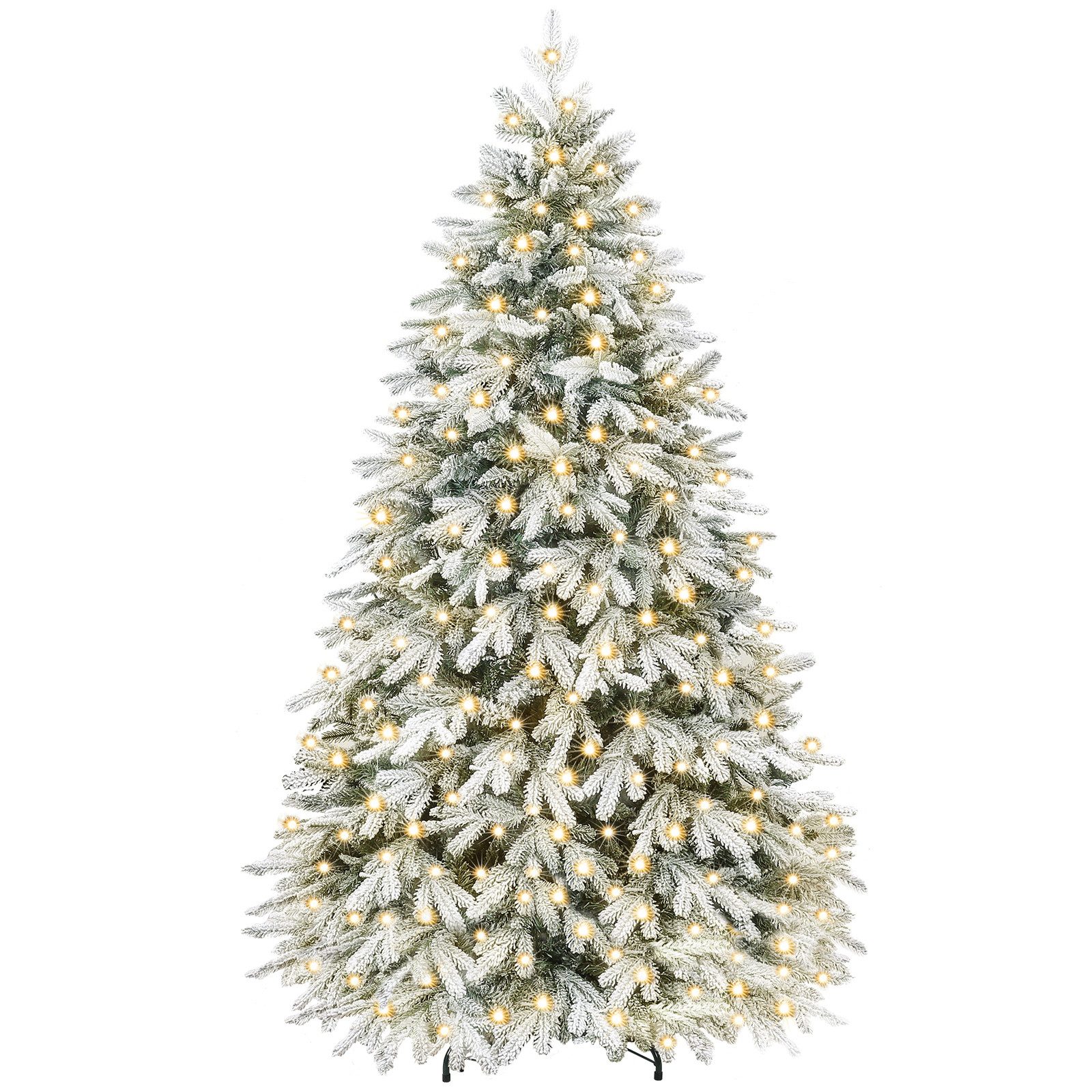 Yorbay Künstlicher Weihnachtsbaum Künstlicher Tannenbaum mit LED Beleuchtung, Weihnachstbaum aus PE, PVC, 150 / 180 / 210 cm auswählbar, mit Ständer, Weiß Schneeflocken, Weihnachtsbaum Christbaum für Weihnachten-Dekoration