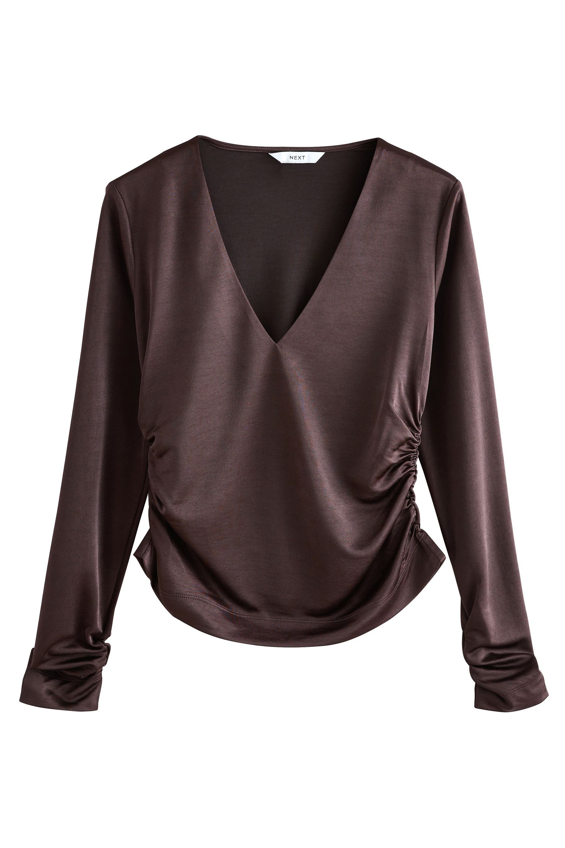 Next Langarmbluse Langarm-Oberteil mit V-Ausschnitt aus Jersey-Satin (1-tlg günstig online kaufen