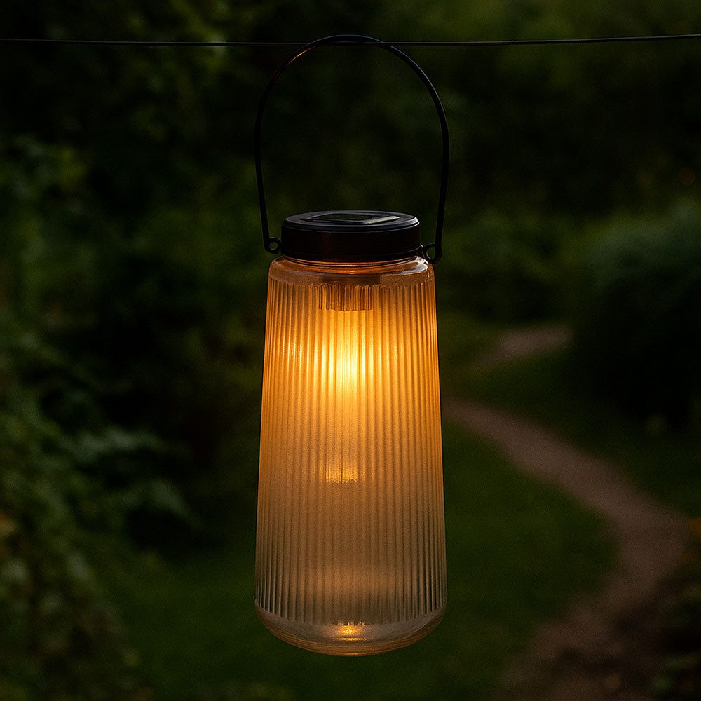 GLOBO LIGHTING LED Solarleuchte, LED-Leuchtmittel fest verbaut, Warmweiß, Solarlampe Außenleuchte Gartendeko LED Laterne Glas Balkonleuchte
