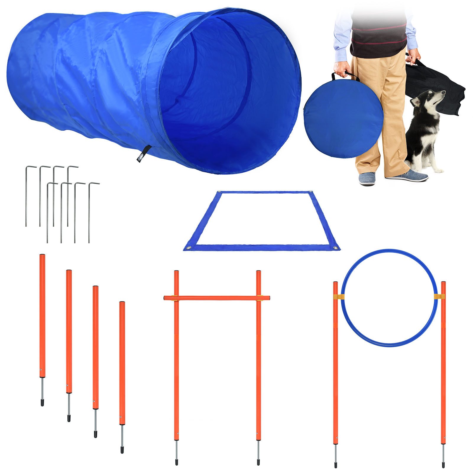 FIVMEN Agility-Hürde Trainingsset mit Hundetunnel Hindernisse Springring Tr günstig online kaufen