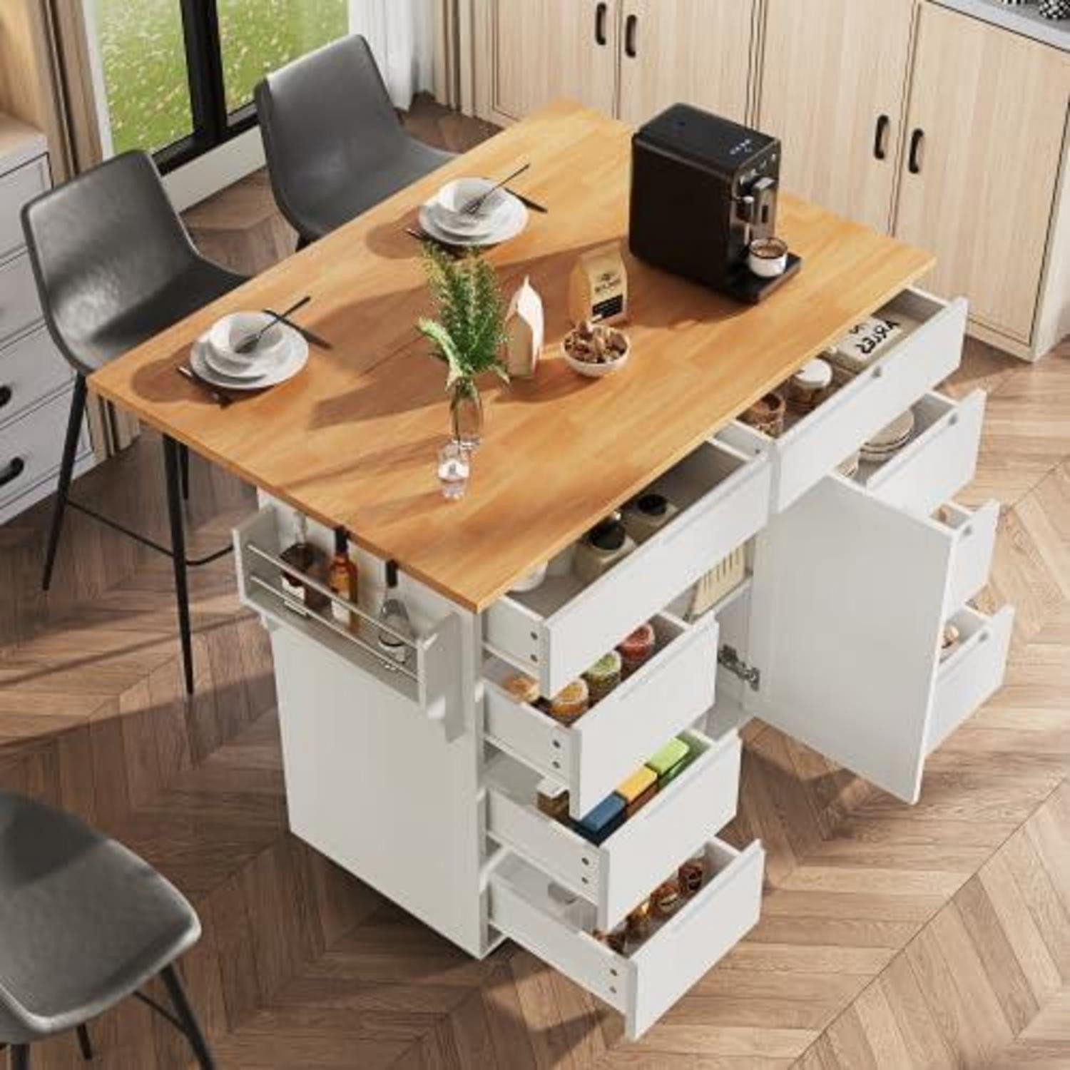 LuxusKollektion Kücheninsel Kücheninsel Küchenschränke Küchenwagen Schubladen Weiß 122x74.5x91.5CM