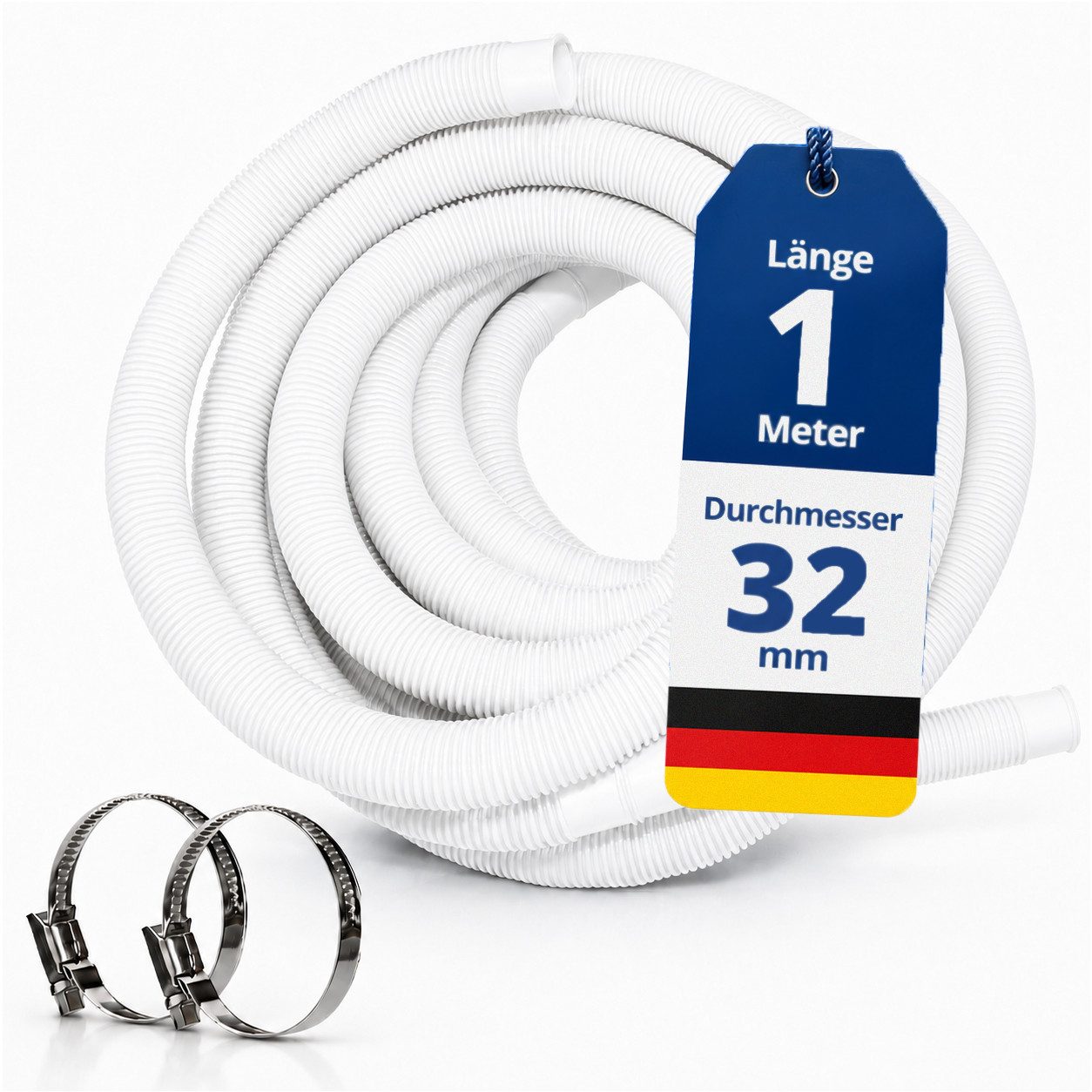 HAF Poolschlauch Schwimmbadschlauch Poolschlauch Solarschlauch Weiß Ø 32mm 1 Meter, Schlauch "Made in Germany" mit Trennmuffen, inkl. 2 Schlauchschellen aus Edelstahl (25-40mm)