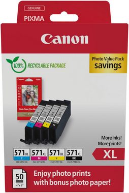 Canon CLI-571XL BK/C/M/Y Tinte mit hoher Reichweite + Fotopapier Value Pack Tintenpatrone