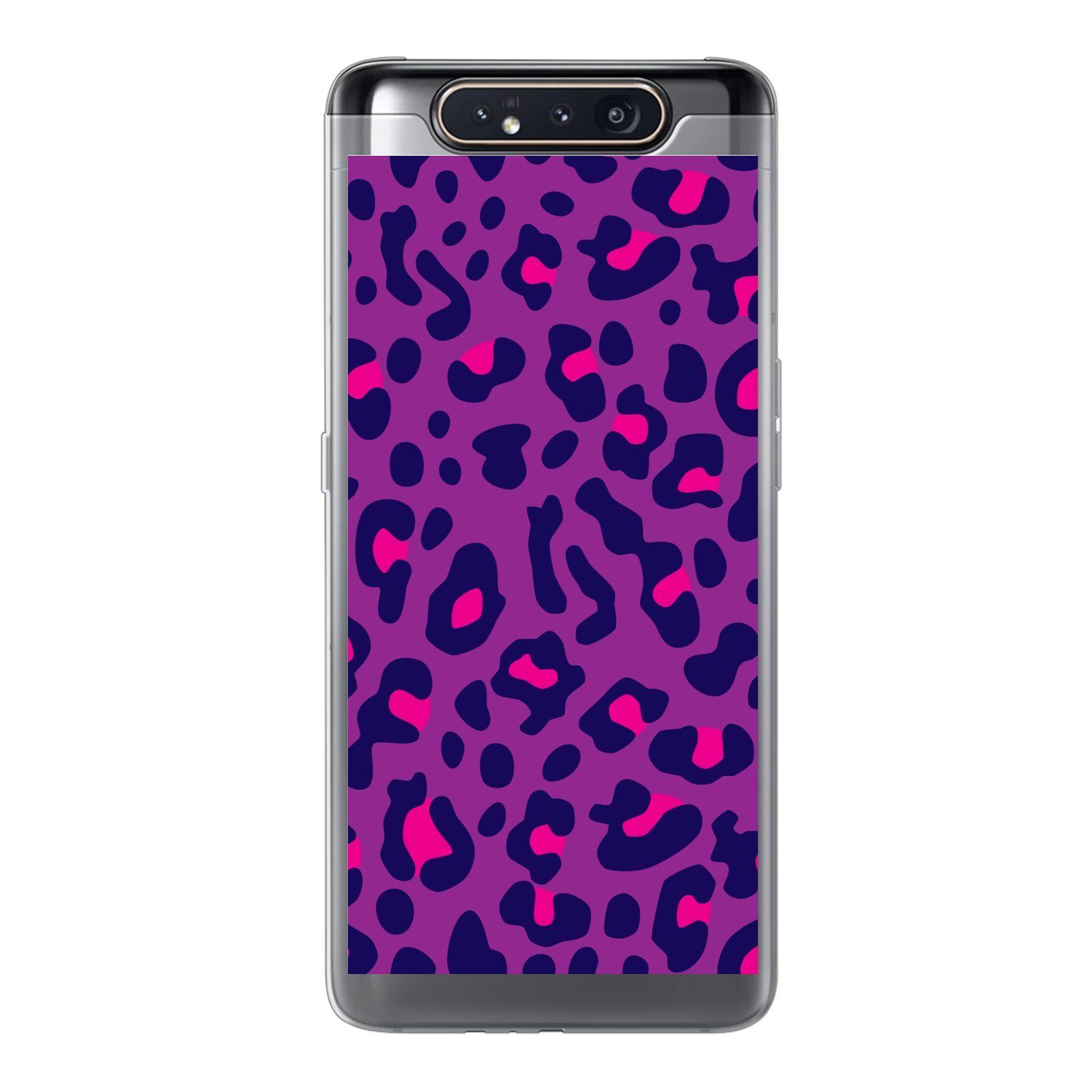 MuchoWow Handyhülle für Samsung Galaxy A80 Pantherdruck - Lila - Rosa, Phone Case, Silikon, Schutzhülle Dünn