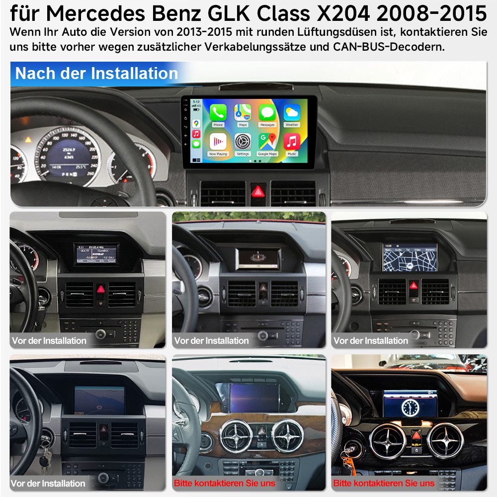 A-Sure 4+64G Android 15 Carplay FM GPS Navi Für Mercedes-Benz GLK-Klasse X204 Autoradio (Digitalradio (DAB), FM, AM, 1280*800 IPS Screen/8-Core CPU)