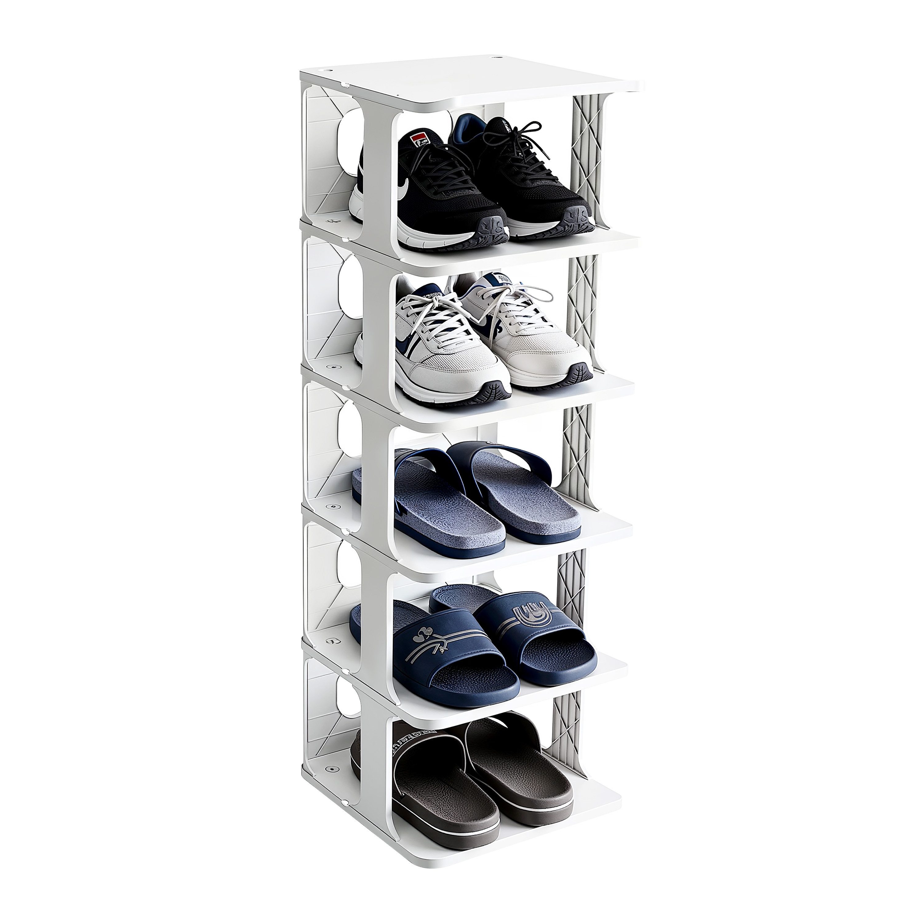 Ribelli Schuhregal 6 Ebenen Stapelbar Kunststoff Schuhablage, Schuhschrank Schmal, Platzsparend für Treppe, Flur, Badezimmer und Schlafzimmer