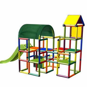 move and stic Konstruktions-Spielset Spielturm LINUS Klettergerüst mit Rutsche, (komplettes Spielset incl. Rutsche), mit Tunnel und Spielzeugglocke am Turm, Made in Germany