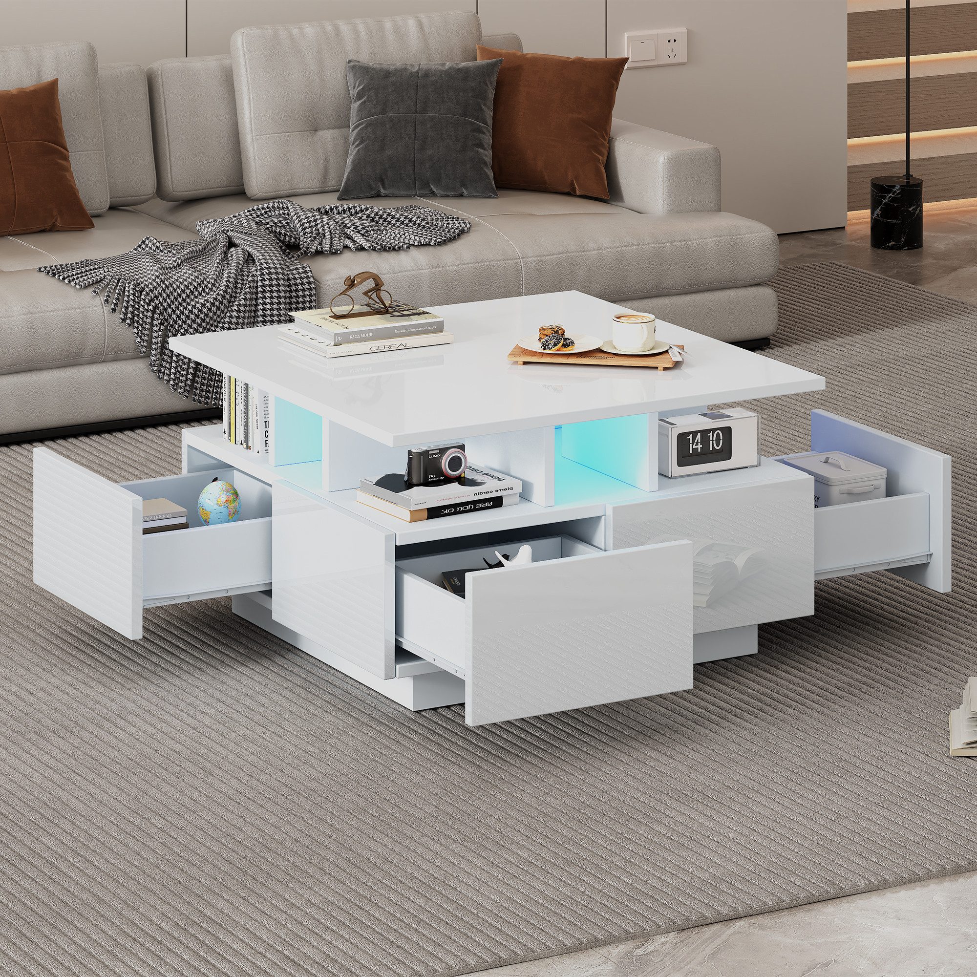 OKWISH Couchtisch Hochglanz Kaffeetisch (Satztisch, Wohnzimmertisch, günstig online kaufen