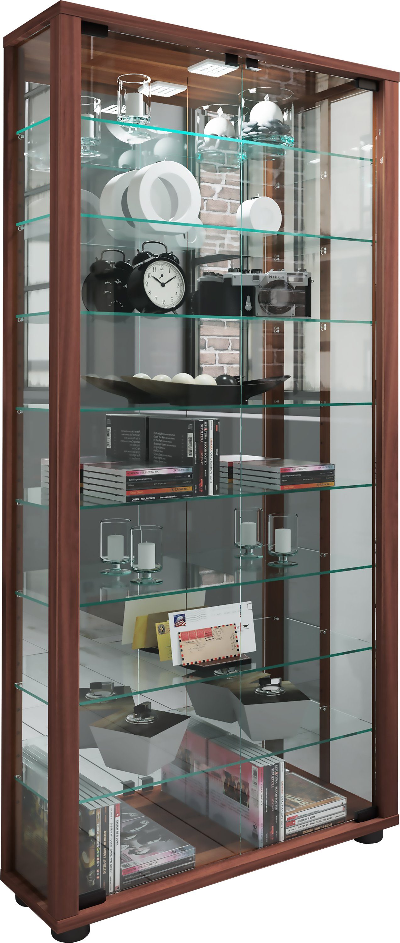 VCM Standvitrine Glas Stand Vitrine Sammelvitrine Lumo Maxi Spiegel