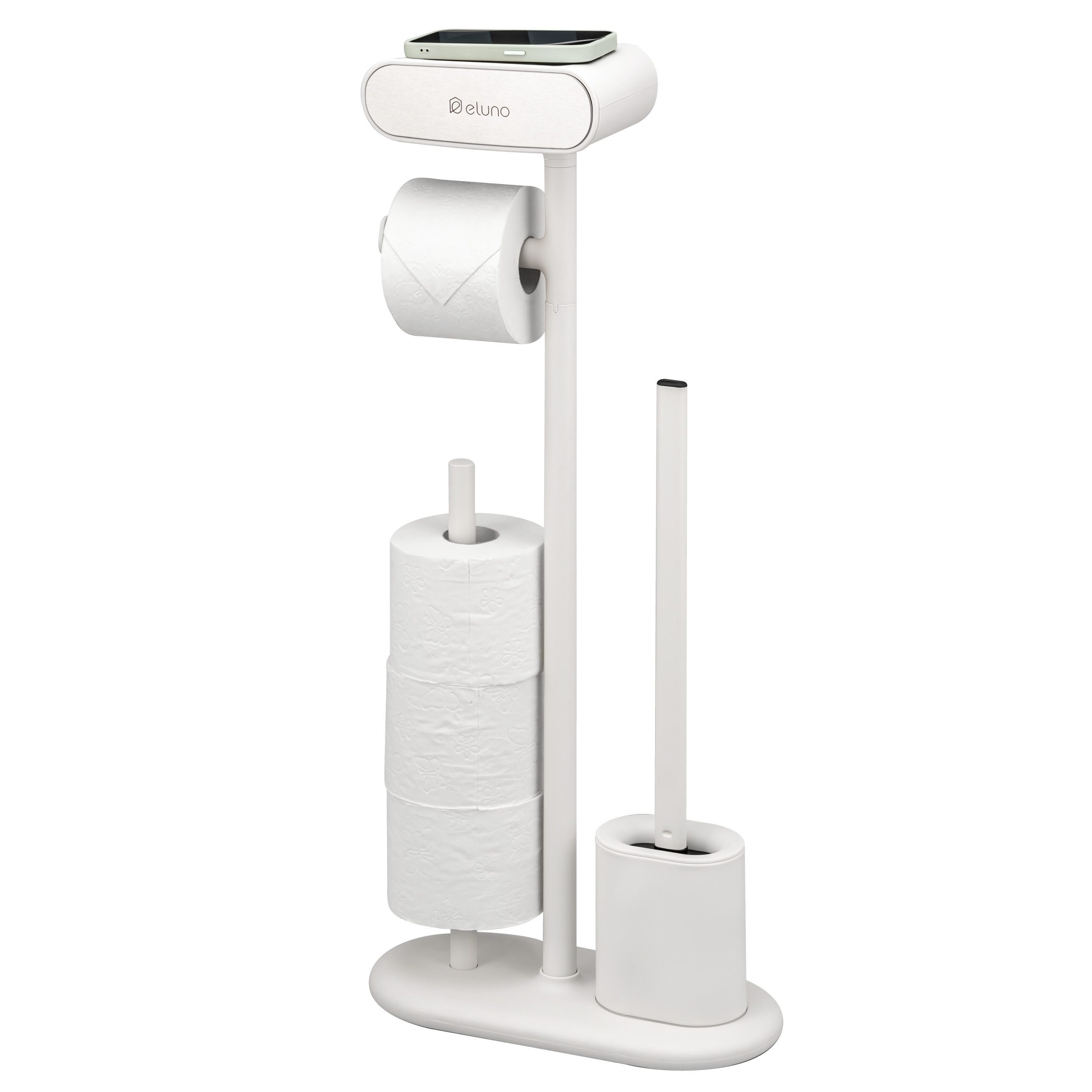 eluno WC-Garnitur 4in1, WC-Bürste, Rollenhalter, Ablage Cremeweiß