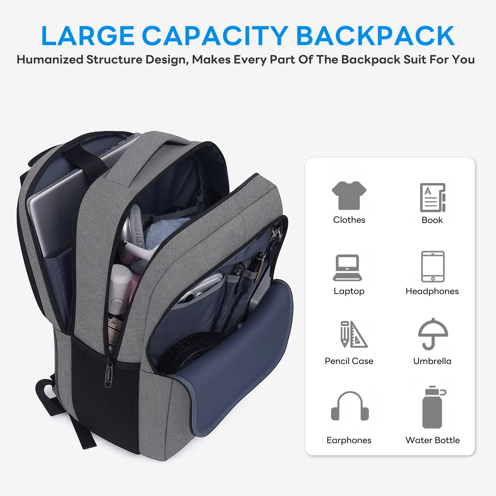 TAN.TOMI Laptoprucksack 17,2'' Laptoptasche Business Rucksack Schulrucksack Reise, Mit USB und RFID-Taschen Laptopfach für Herren/College/Frauen