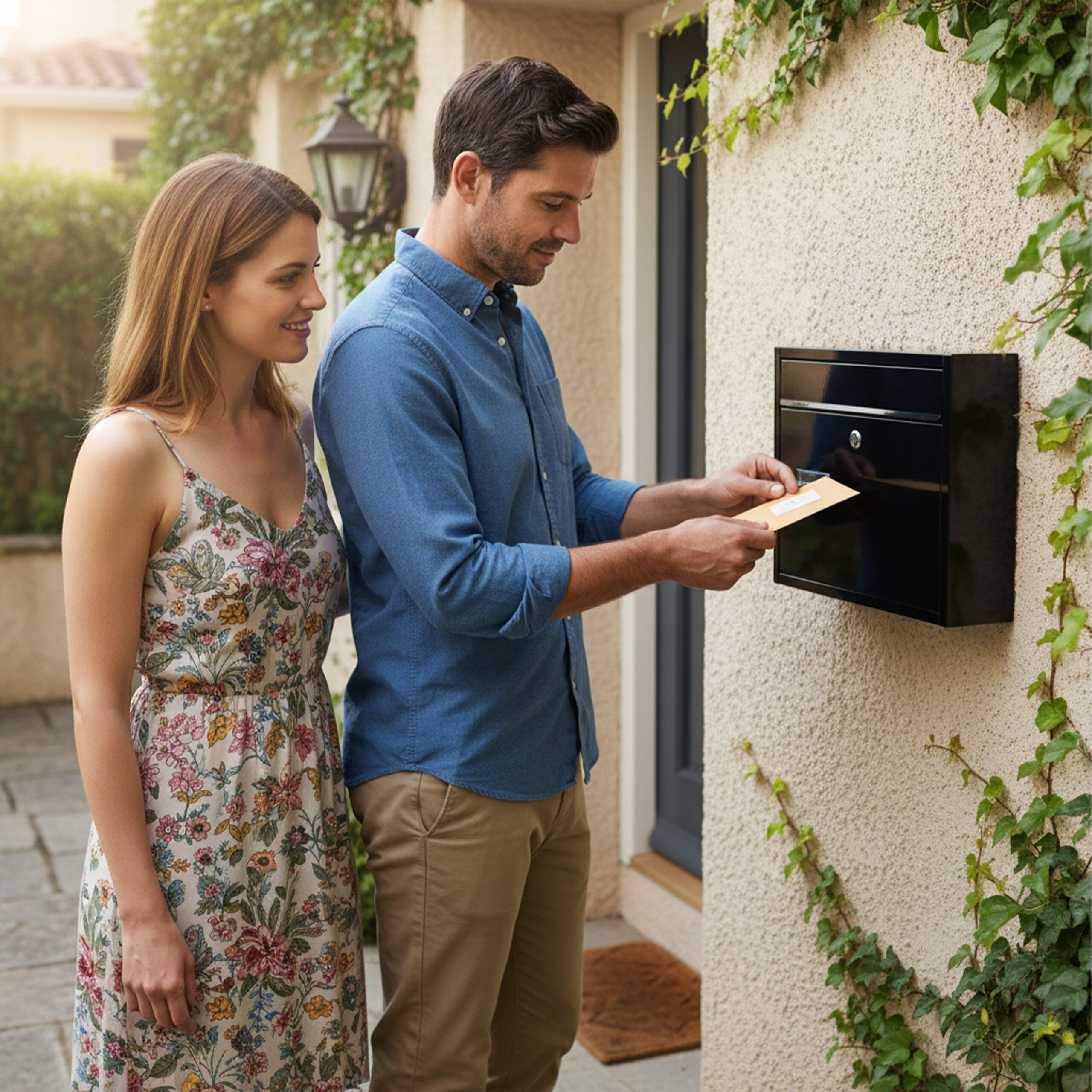 relaxdays Briefkasten mit Namensschild, schwarz günstig online kaufen