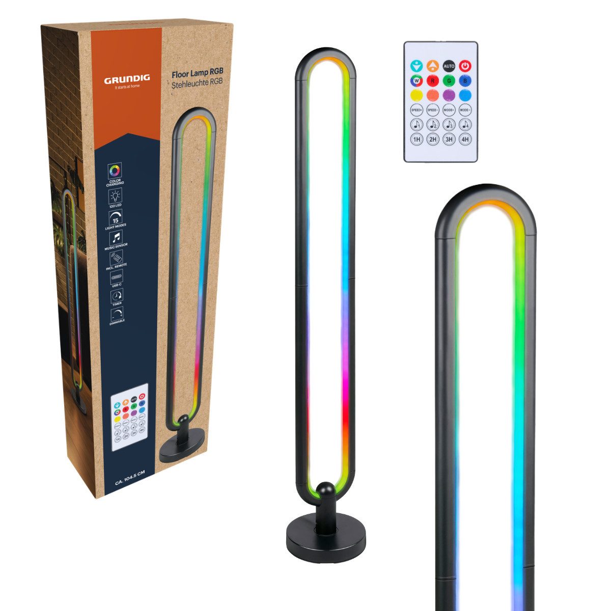 Grundig Stehlampe Grundig RGB Stehlampe 104,5 cm - LED Lampe mit Fernbedienung