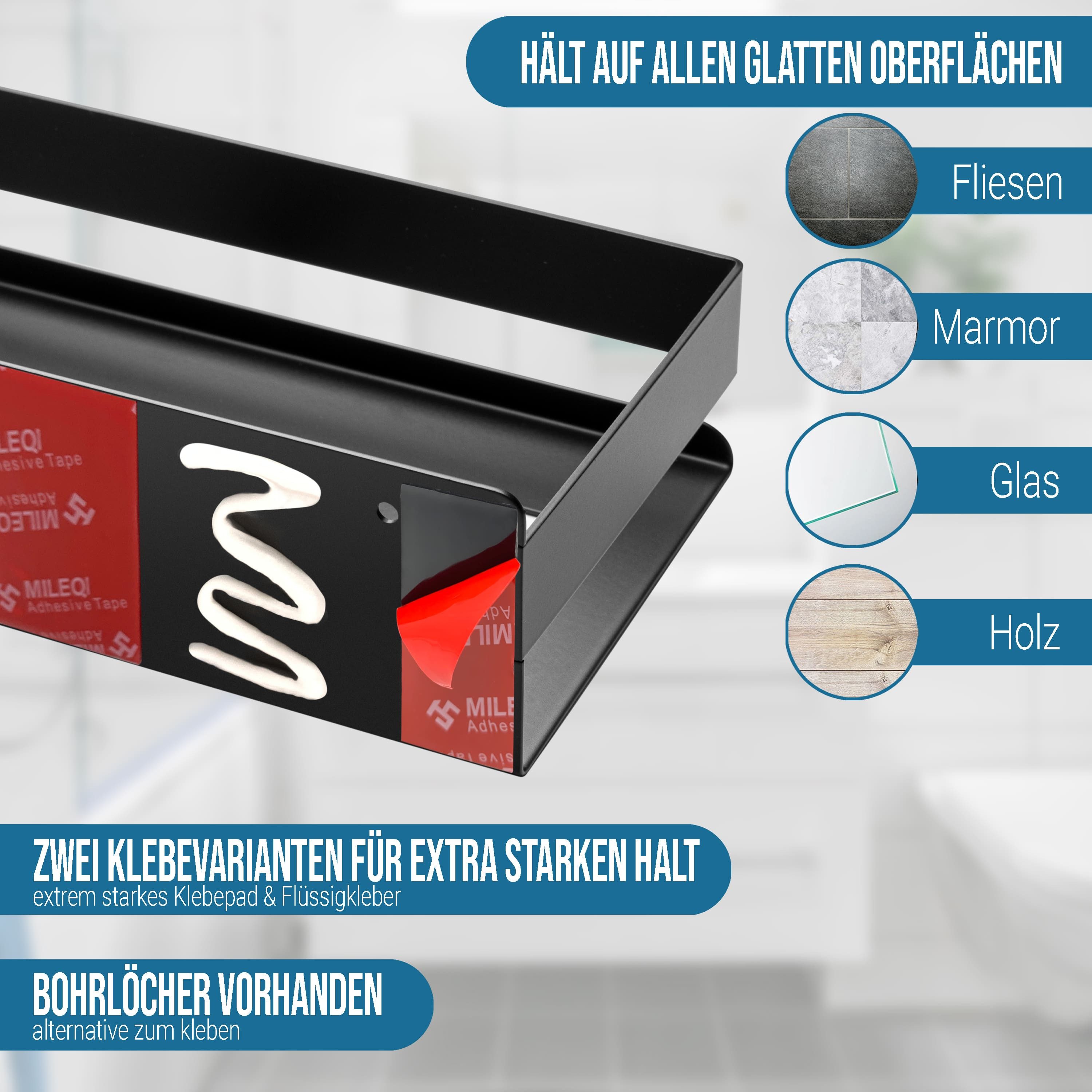 Dolvhin Duschablage ohne Bohren, Duschregal Edelstahl, Duschkorb Aufbewahrung Badregal, Badablage, zum Bohren oder Kleben inkl. extra starkem Klebeset