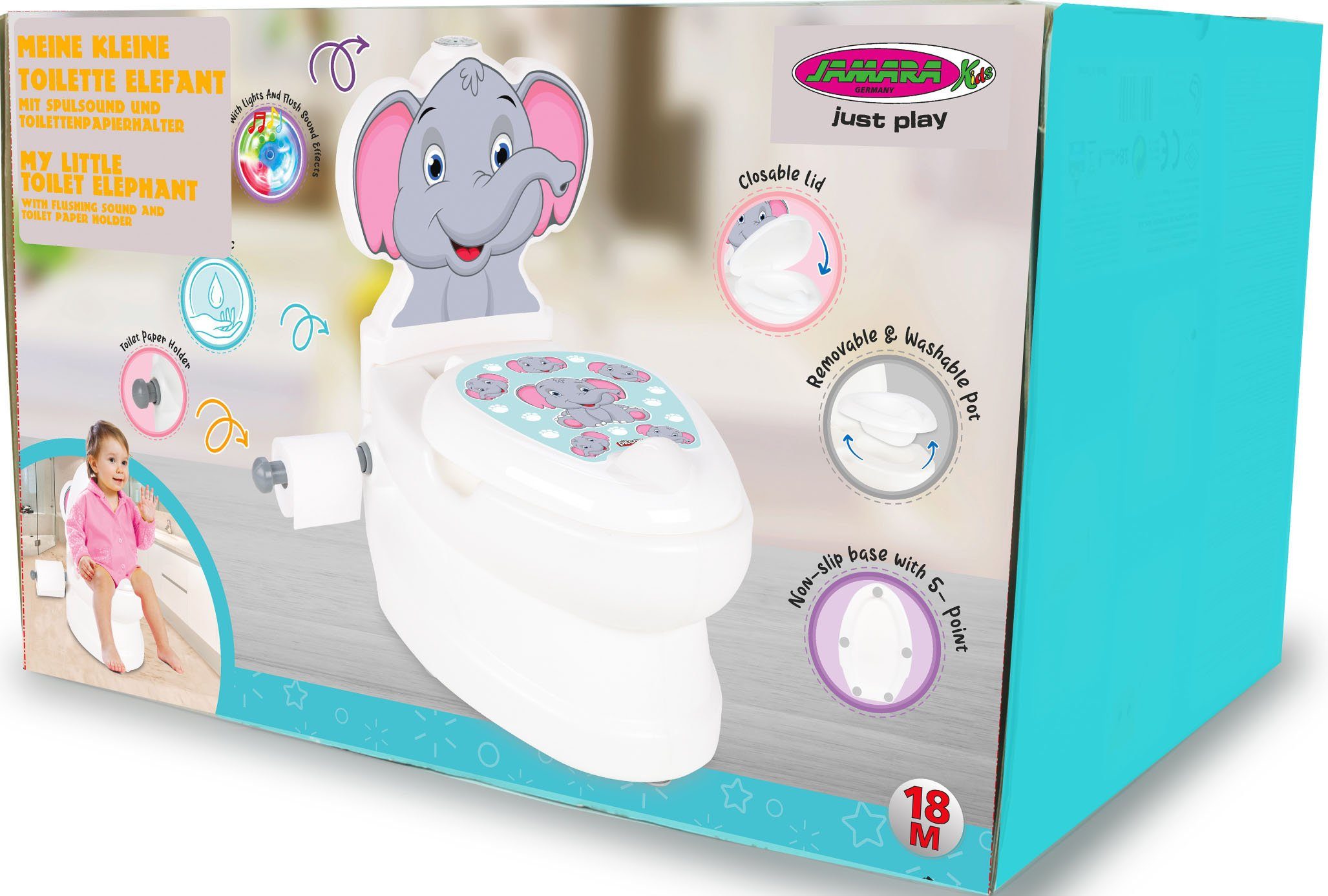 kleine Jamara Spülsound Toilettentrainer Toilettenpapierhalter mit Toilette, Meine und Elefant,