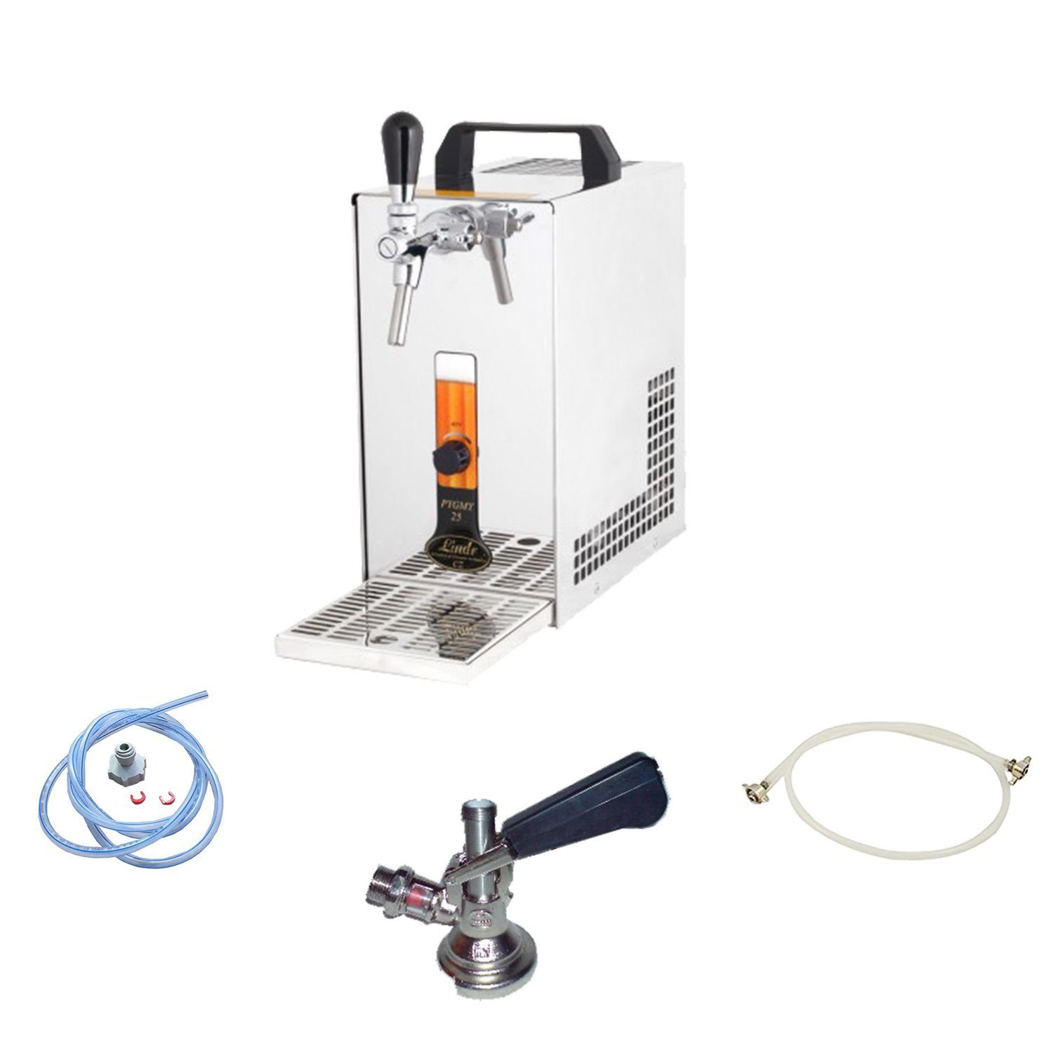 ich-zapfe Bierzapfanlage Komplett Set - Zapfanlage, Bierzapfanlage PYGMY 25/K mit, Membranpumpe, 1-leitig Trockenkühlgerät aus Edelstahl, 35 Liter/h, Gre