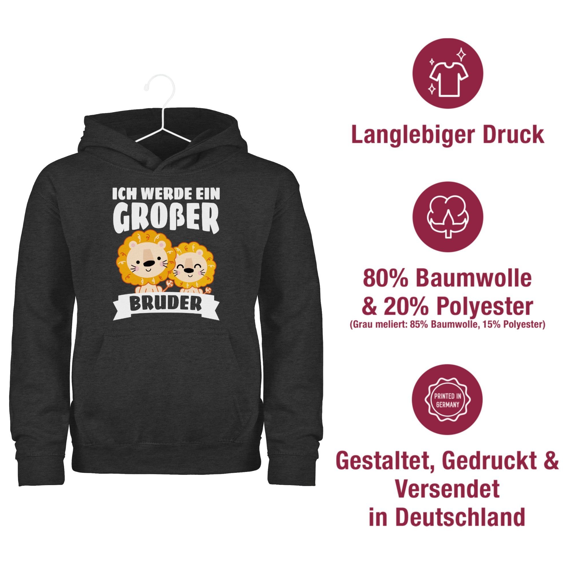 Löwe ein Großer Bruder 2 werde Ich Hoodie meliert großer Anthrazit Bruder - Shirtracer