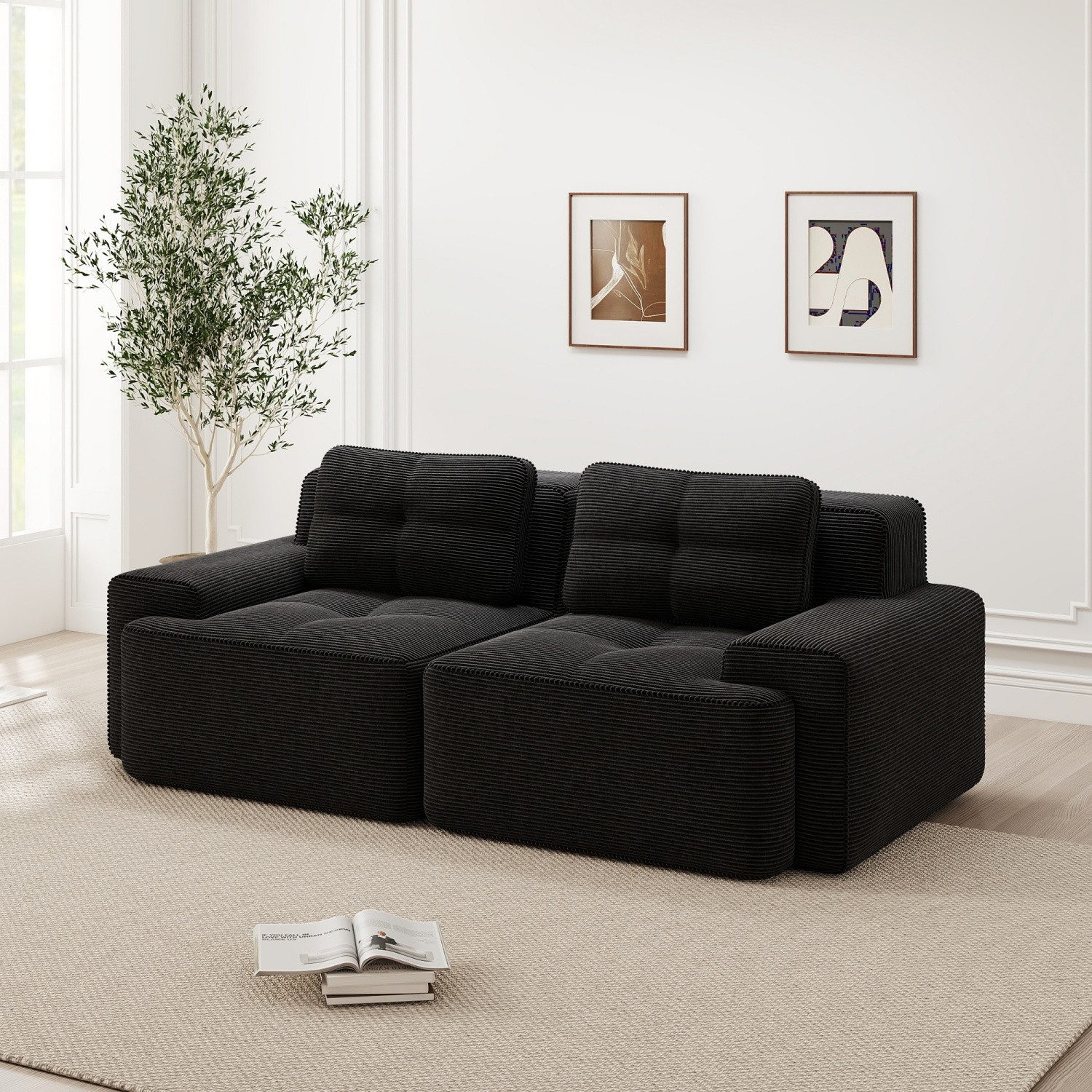 ANYSUN 2-Sitzer Boneless Modular Sofa,modernes Sofa für Wohnzimmer mit Tiefsitz, Loveseat-Sofa aus Cordsamt, modular kombinierbar, hochelastische Polsterung für Wohnzimmer, Schlafzimmer und Heimkino