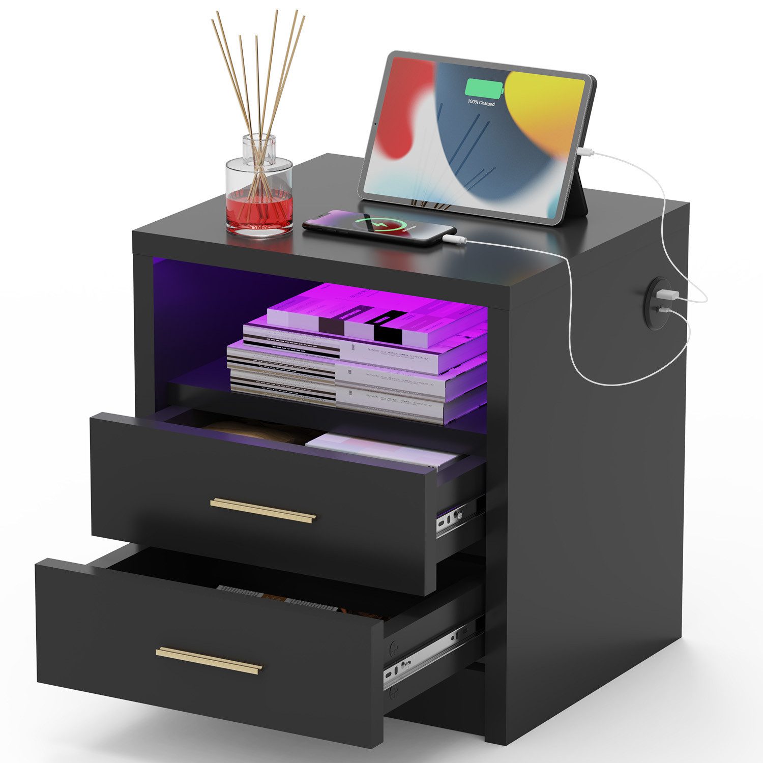 oyajia Nachttisch Nachtschrank mit 2/3 Schubladen, Beistelltisch mit Ladest günstig online kaufen