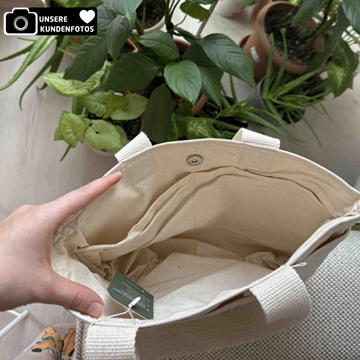 Jungengel Tragetasche Canvas Schultertasche Damen Stofftasche Umhängetasche Alltagstasche, Beige, Tote Bag, Nachhaltig, Magnetischer Verschluss