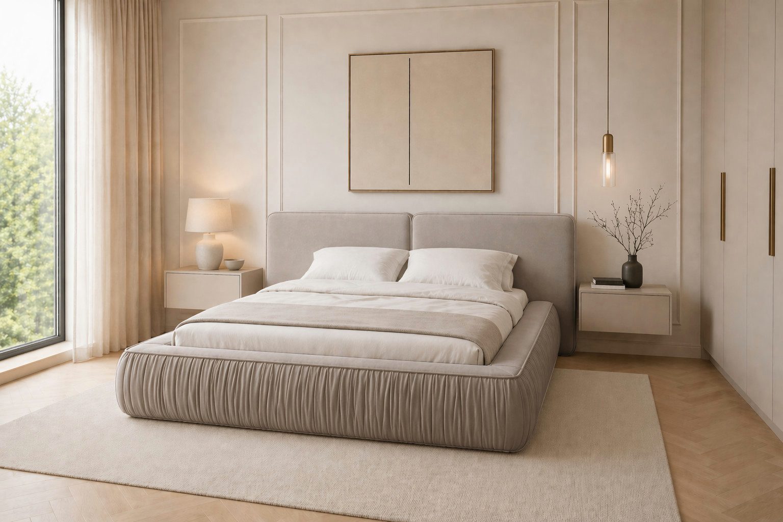 MOEBLO Polsterbett 08 (aus edlem Samt (Riviera Velours) – Modernes Designer-Doppelbett mit weich gepolstertem Kopfteil, stabilem Metall-Holz-Rahmen und großem B – Bild 2 von 5