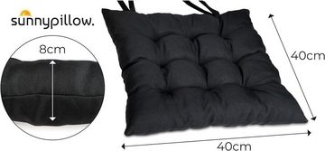 sunnypillow Stuhlkissen 4er Set Stuhlkissen mit Bändern Ontario, Schwarz