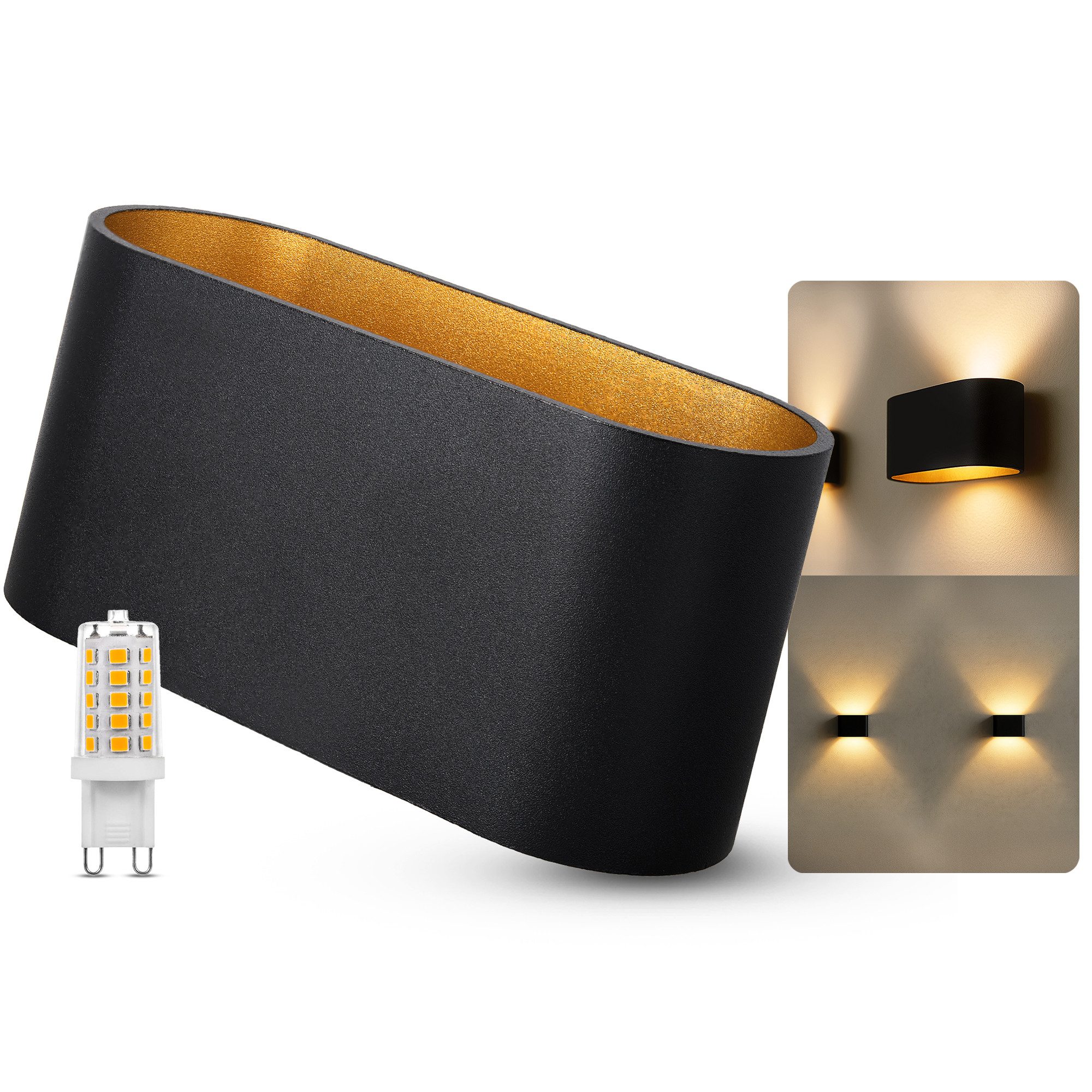 SSC-LUXon LED Wandleuchte JOBERO Wandlampe schwarz Up & Down 3W LED G9 Lich günstig online kaufen