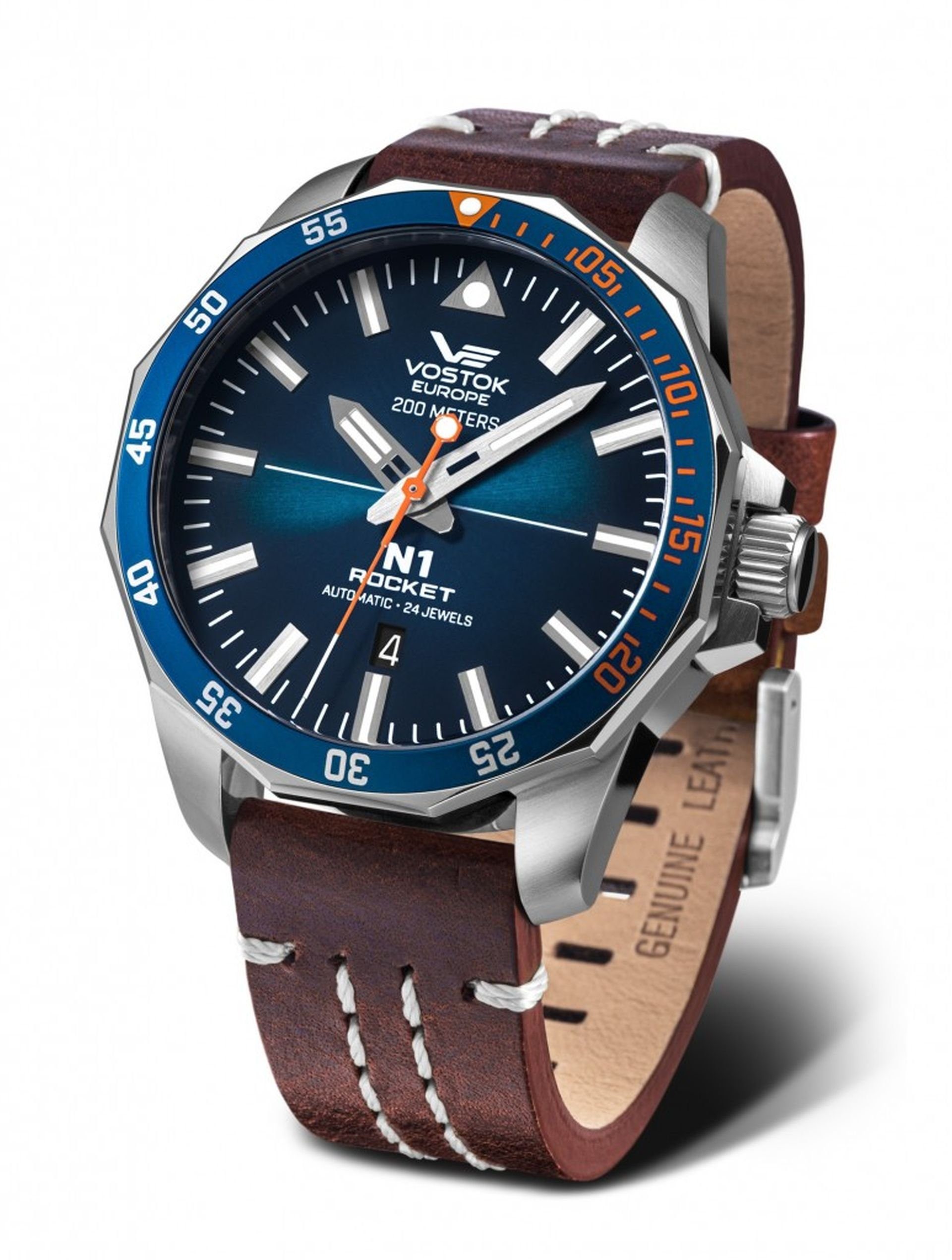 Vostok Europe Automatikuhr Rocket N1, Herrenuhr Lederband Braun NH35A-225A615