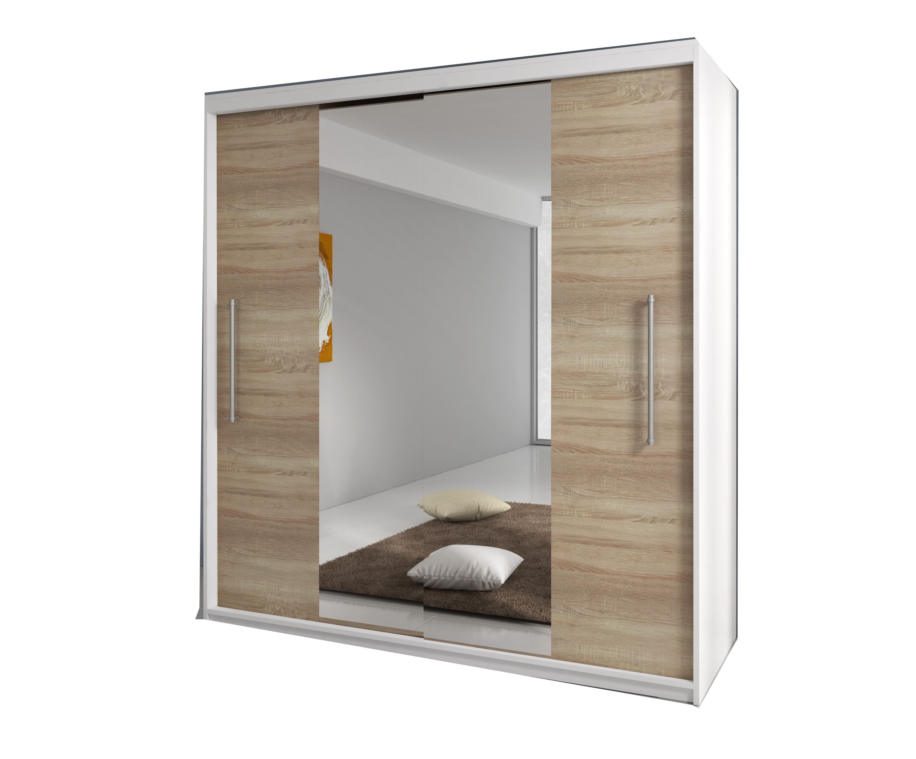 MOEBLO Kleiderschrank NICO mit spiegel (Wohnzimmer Schiebetüren Schrank Modern Design, Schwebetürenschrank, Kleiderstange und Einlegeboden für Schlafzimmer) - (BxHxT): 204x218x58 cm