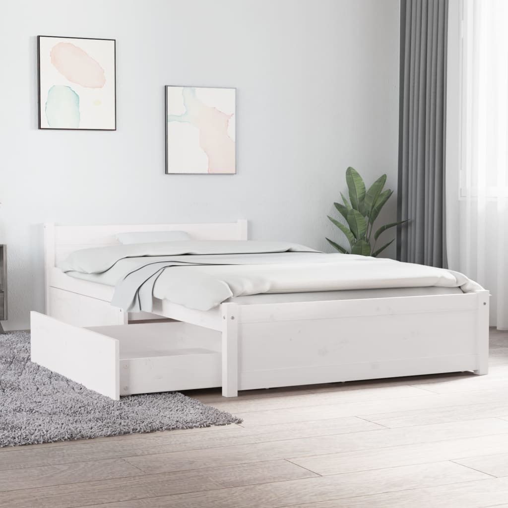 furnicato Bettgestell Bett mit Schubladen Weiß günstig online kaufen