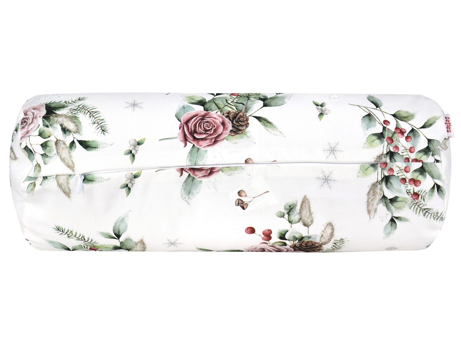 beties Nackenrollenbezug Magie des Winters Frost-Rose, (1 Stück), mit Rosen, Kiefernzapfen und Zweigen