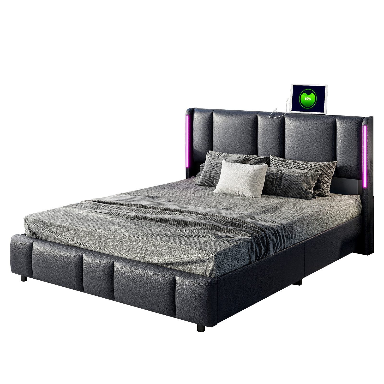 FUROKOY Polsterbett Hydraulisches Doppelbett Kunstleder Stauraumbett, günstig online kaufen
