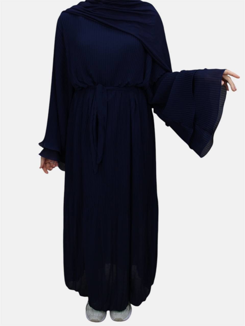 Aymasal Plisseekleid Daily Kleid MIRAY Ballonärmel mit Gürtel Freizeitkleid Herbstkleid Plissiertes Kleid, Hochwertiger Chiffon, Innenkleid aus Baumwolle