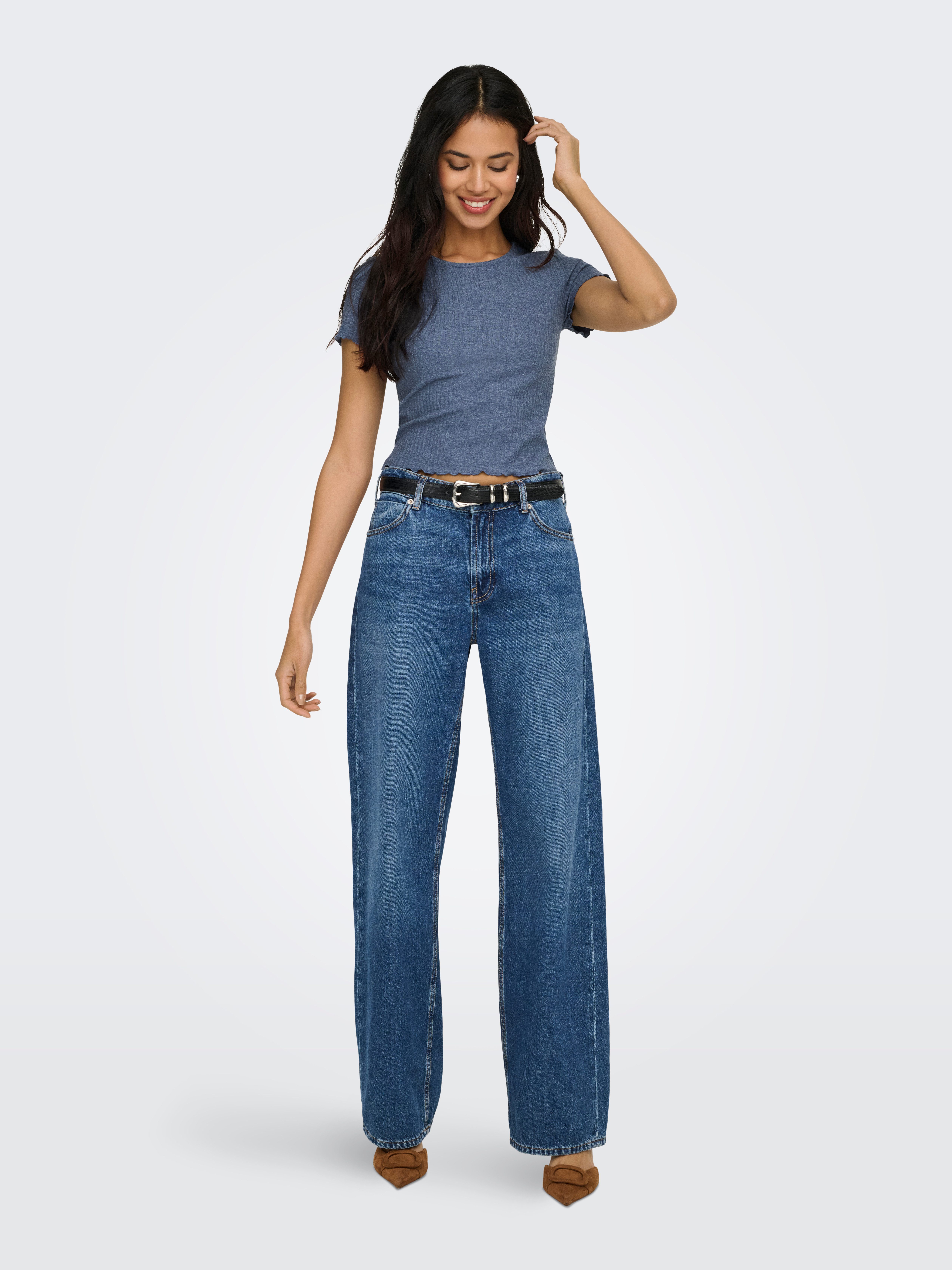 ONLY Rundhalsshirt ONLEMMA S/S SHORT TOP NOOS JRS Rundhals, modisch, regular fit, gewellter Abschluss, unifarben