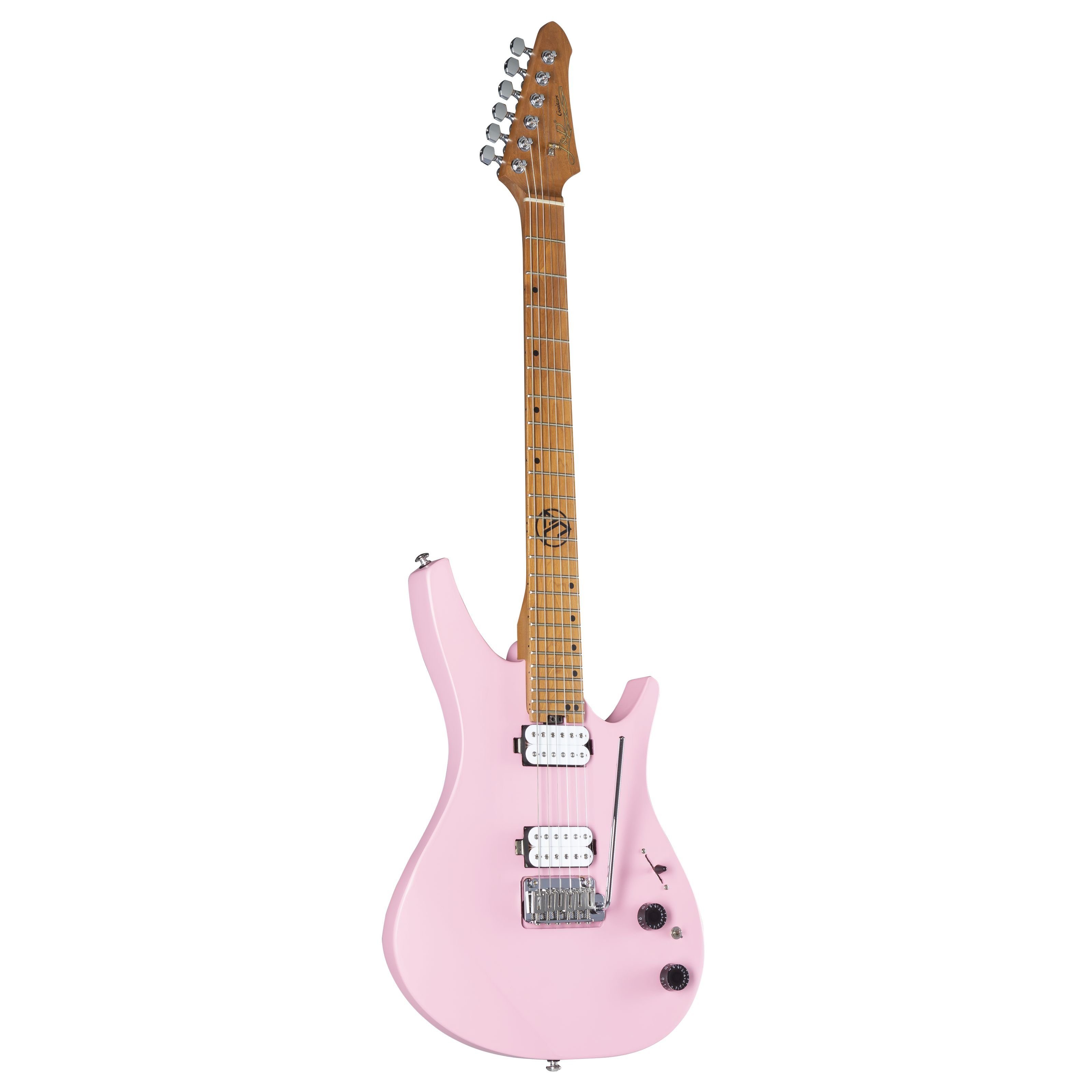 J & D E-Gitarre, DX-100 E-Gitarre, Bubblegum Pink, Ergonomischer Korpus, Roasted Maple Neck, Custom Humbucker, 2-Point Tremolo, Satin Finish, E-Gitarren, ST-Modelle, DX-100 E-Gitarre, Bubblegum Pink, Roasted Maple Neck