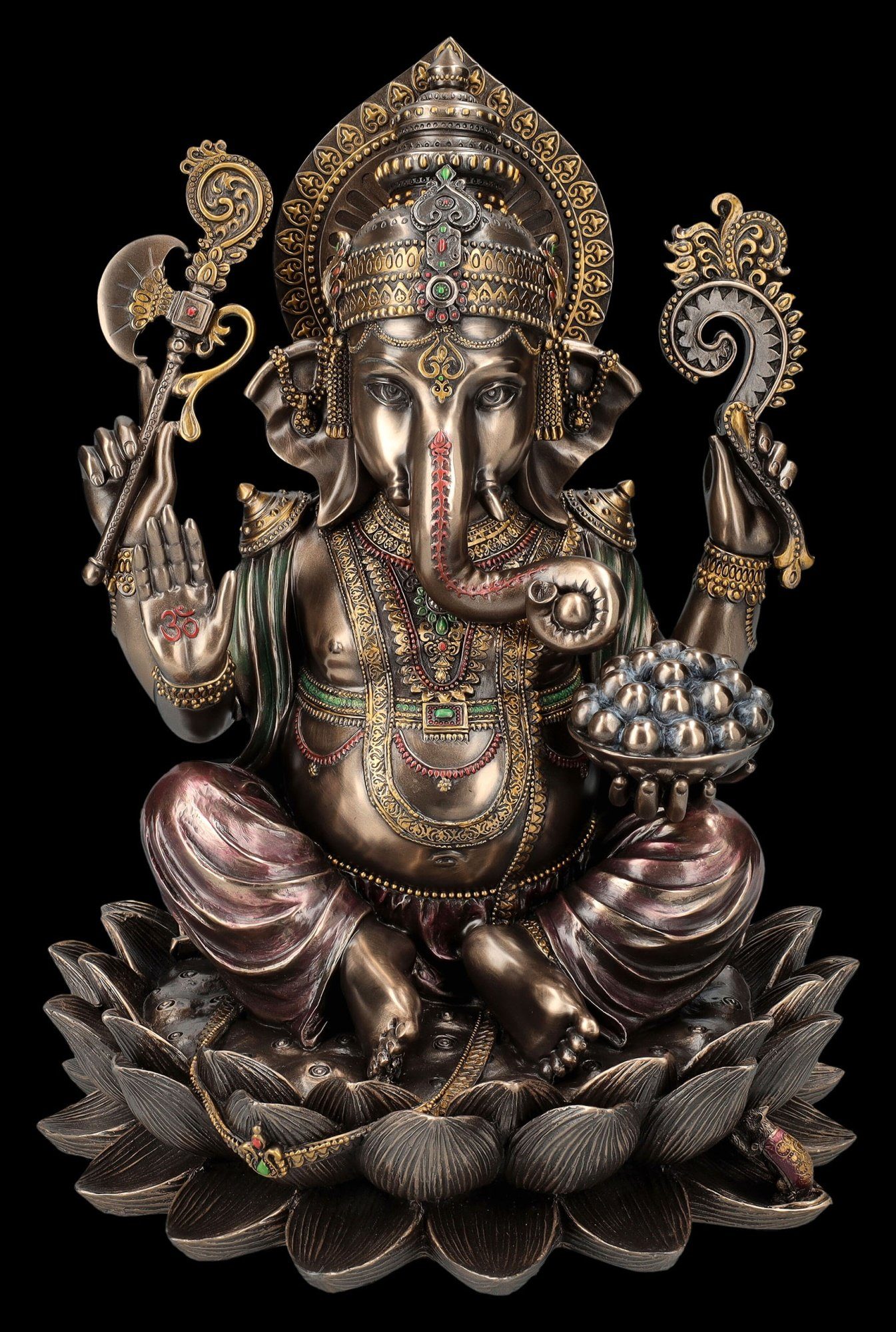 Figuren Shop GmbH Dekofigur Ganesha Figur - Elefantenköpfiger Gott auf Lotus - Veronese Dekofigur