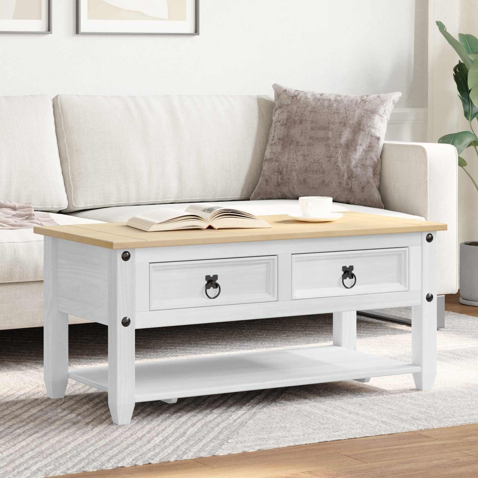 vidaXL Couchtisch Couchtisch Weiß 100 x 48 x 45 cm Massives Kiefernholz (1-St)