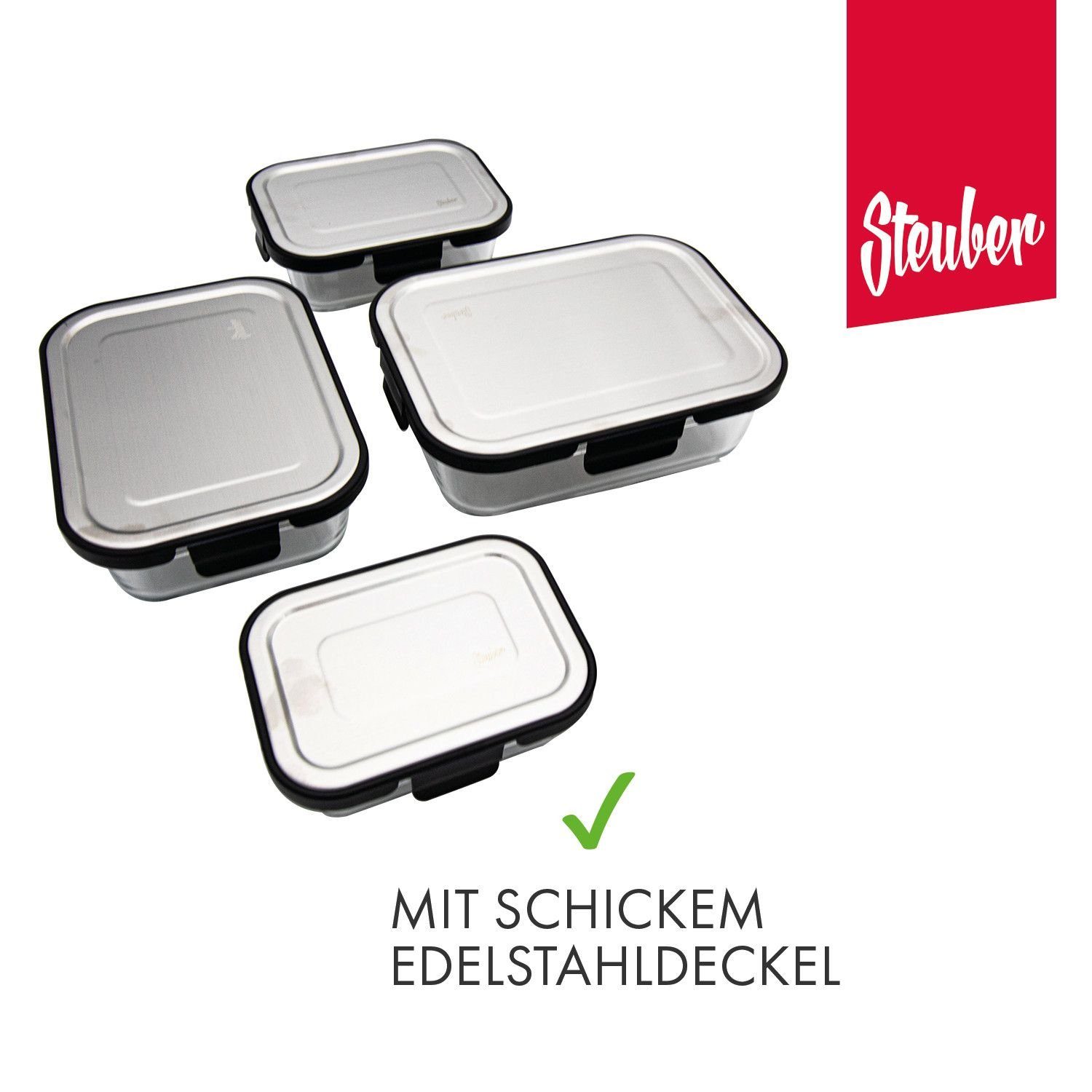 Steuber Vorratsdose, Glas Frischhaltedose, Glas, schwarzem (1-tlg), mit Edelstahldeckel, backofengeeignet Edelstahl