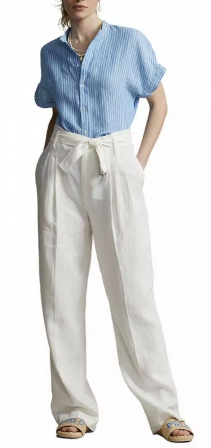 Polo Ralph Lauren Leinenhemd Damen Leinenbluse mit Mao-Kragen Dolman-Ärmel mit fixierten Bündchen, Raffungen am Rückenpasse