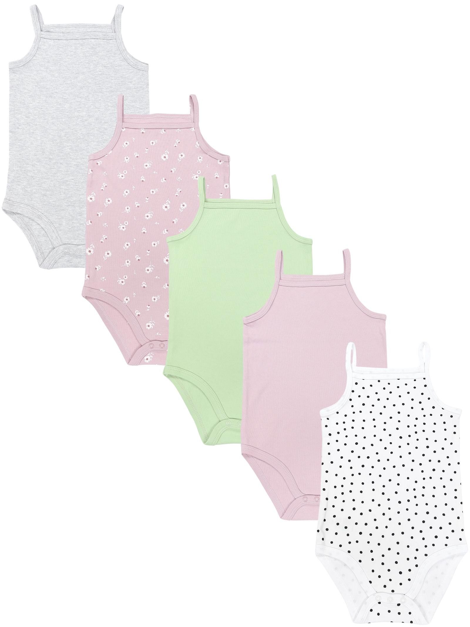 TupTam Body Baby Mädchen Body Ärmellos Sommer Babybody Spaghettiträger 5er Pack