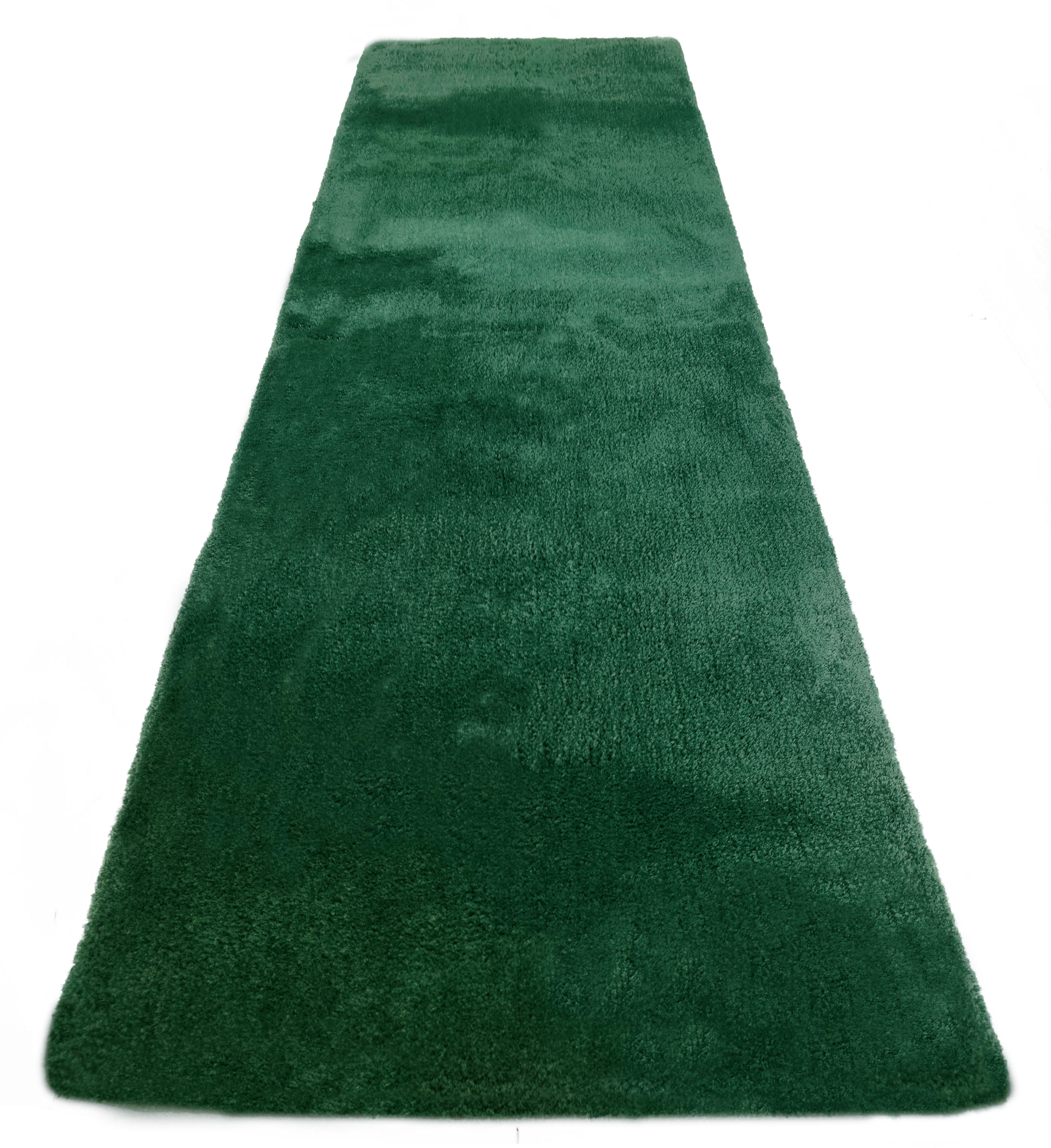 Hochflor-Läufer Microfaser Teppich Magong, my home, rechteckig, Höhe: 25 mm, uni, weiche Teppiche, Brücke, gewebt, Wohnzimmer, Schlafzimmer, Flur dunkelgrün
